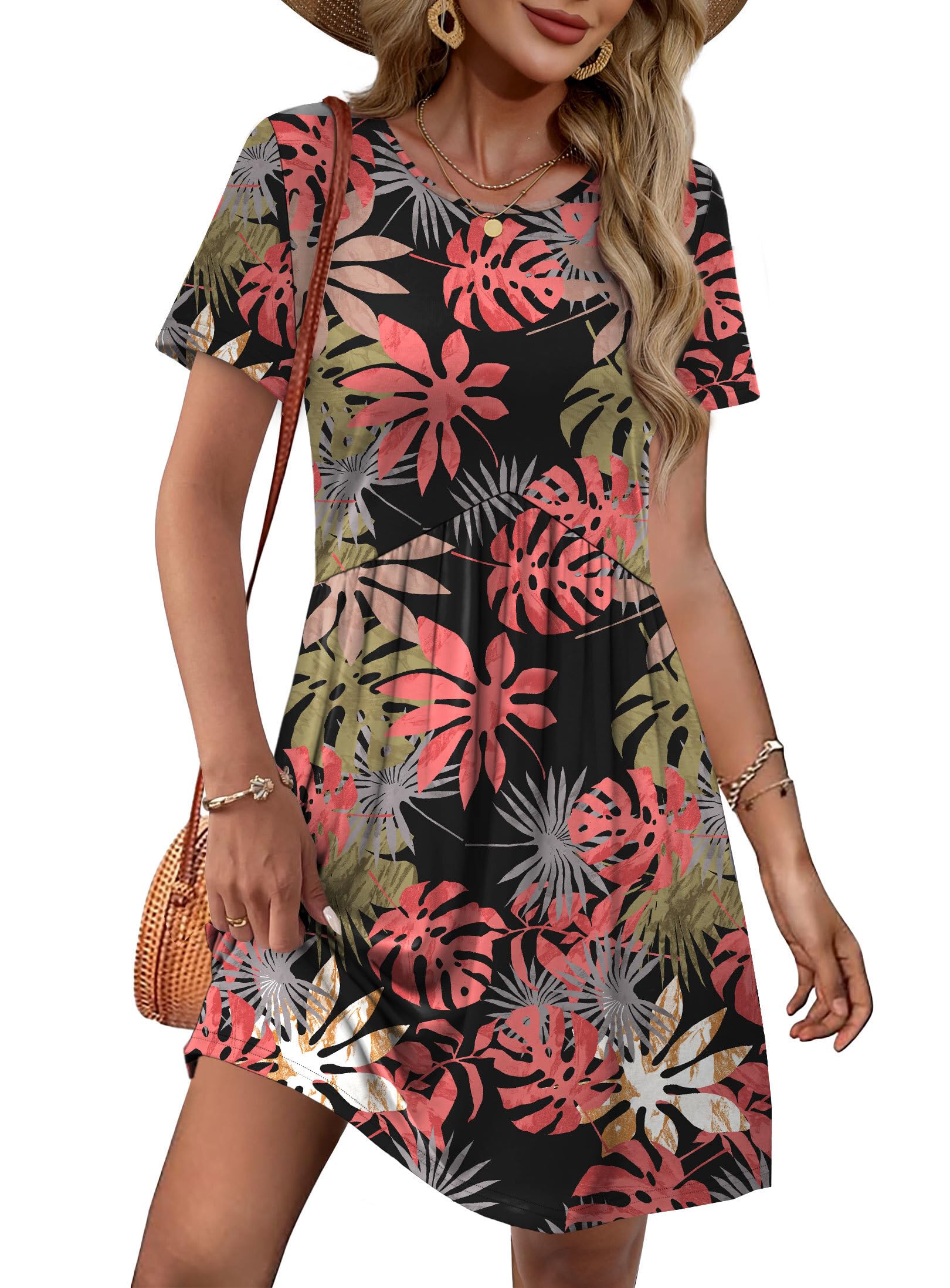 OFEEFAN Spring Dresses for Women 2026 Short Sleeve Crew Neck Casual Dresses Empire Waist Maternity Dress with Pockets - 5