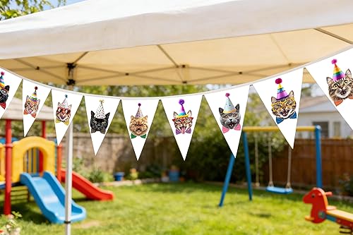 Miniatura 5 de Decoraciones de fiesta de cumpleaños con temática de gatos, pancarta de cumpleaños para amantes de los gatos, pancarta colorida con temática de