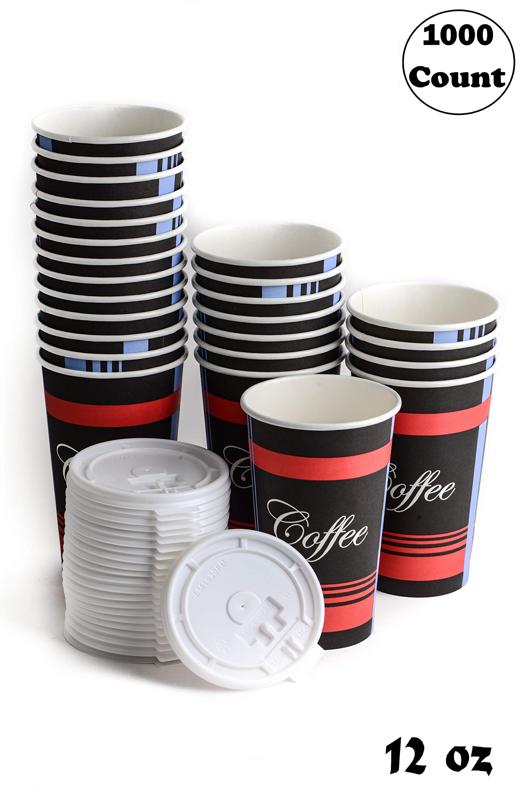 Buy Restaurant Grade 12 Oz Paper Coffee Cups with White Lids 1000