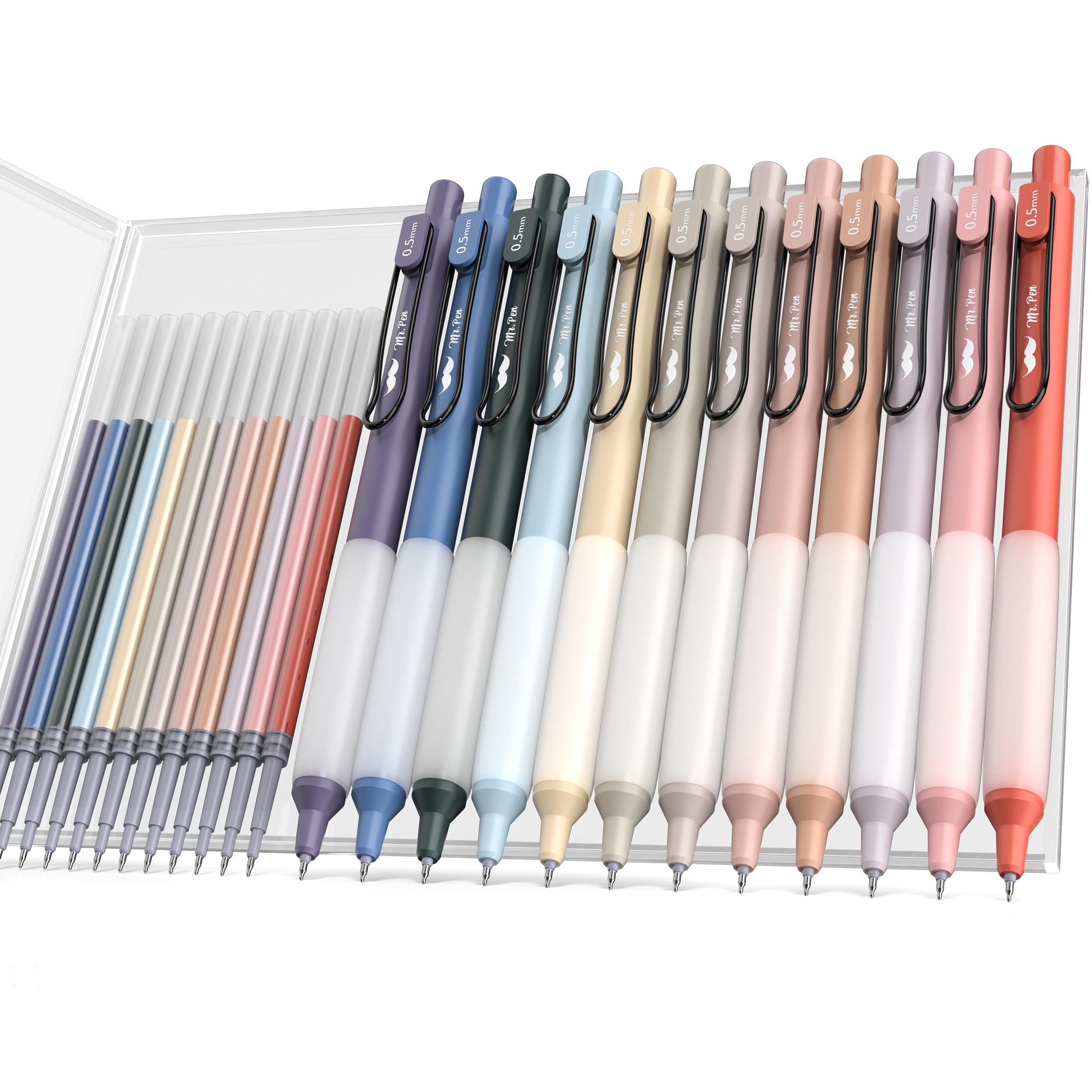 Mr. PenRetractable Gel Pens with Case, 12 Pack, Colorful Ink, 12 Refills, Gel Pens Fine Point 0.5mm, Retractable Pens