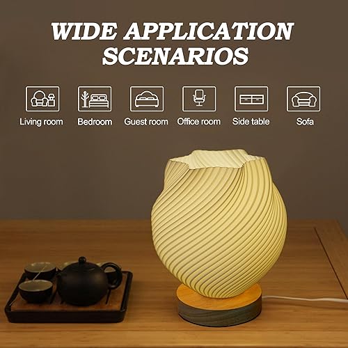 Miniatura 5 de Lámpara de mesa pequeña para dormitorio, novedosa lámpara de luz nocturna a rayas, estilo vintage, mini lámpara de noche con cable para sala de