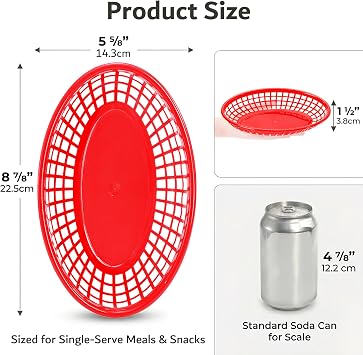 Kingrol 50 Pack Oval Fast Food Baskets, 8.9 x 5.6 x 1.5 Inch Plastic Storage Basket Bin for Home, Office, School, Picnic