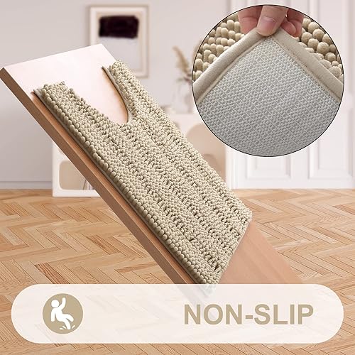Miniatura 6 de Grandaily Alfombras de baño de felpilla a rayas en forma de U de 24 x 20 pulgadas, extra suaves y absorbentes, alfombra de baño de felpa