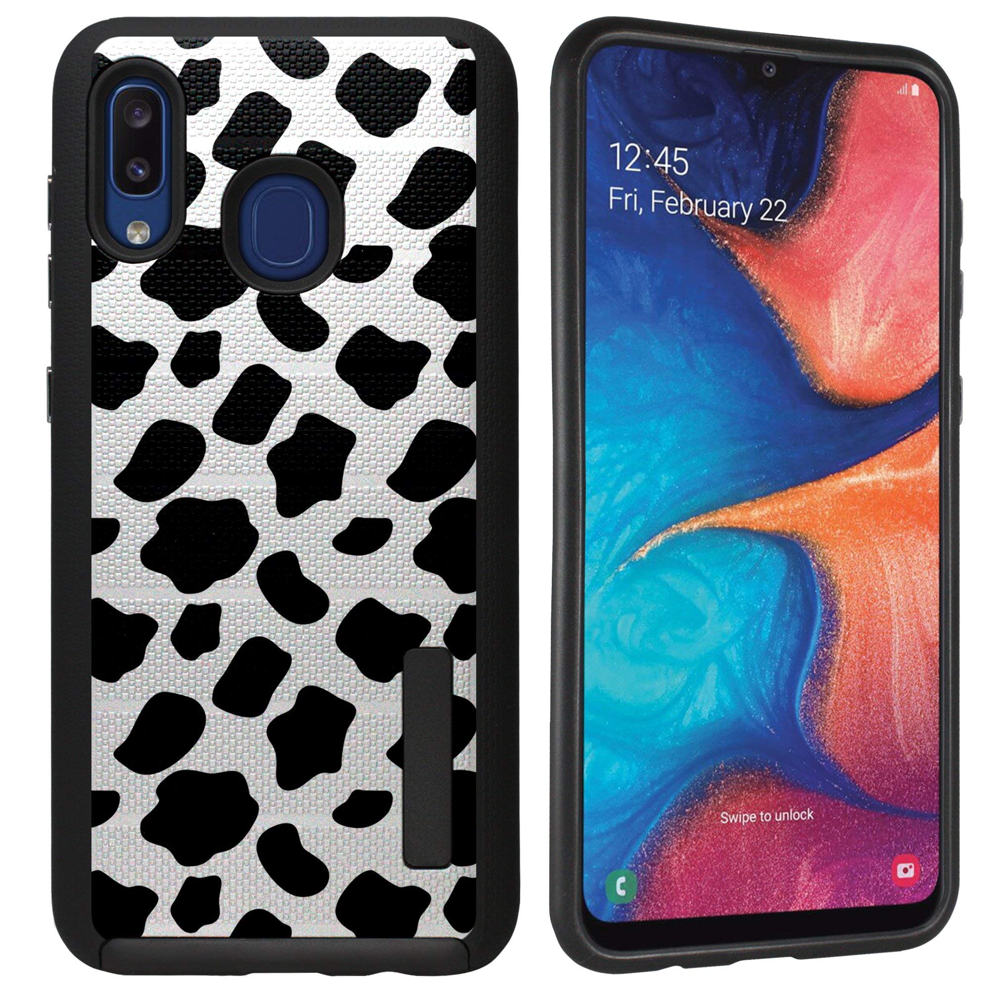 CasesOnDeck Case Compatible with Samsung Galaxy A20 / Galaxy A30 [Grip Tactical] Hybrid Design Case with Rubberized Exterior and Dual Layers (Cow Print)