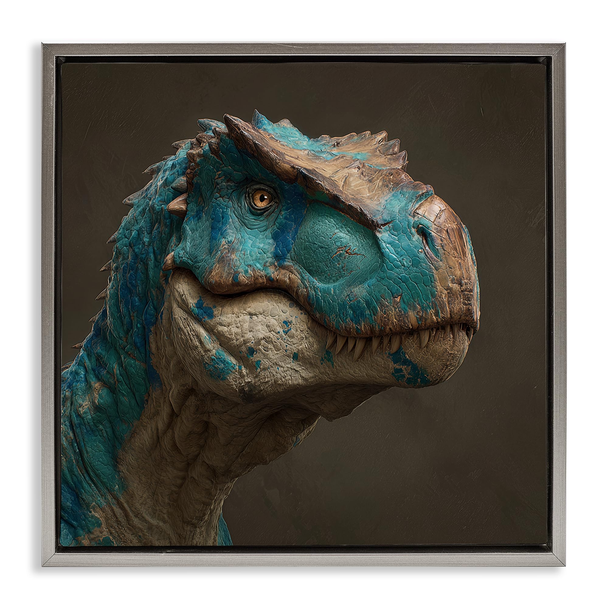 Stupell Industries Luster Gray (Matte) Cerulean Scaled Dinosaur Detail, 17 X 17 Inch Canvas In Floater Frame