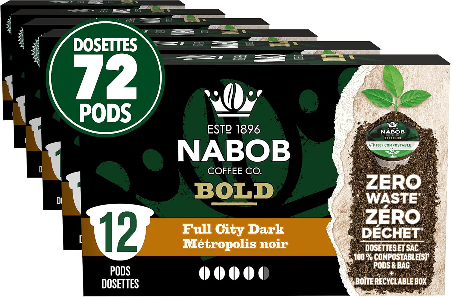 Nabob Full City Dark Coffee 100 Compostable Pods, 117g (6 Boxes of 12