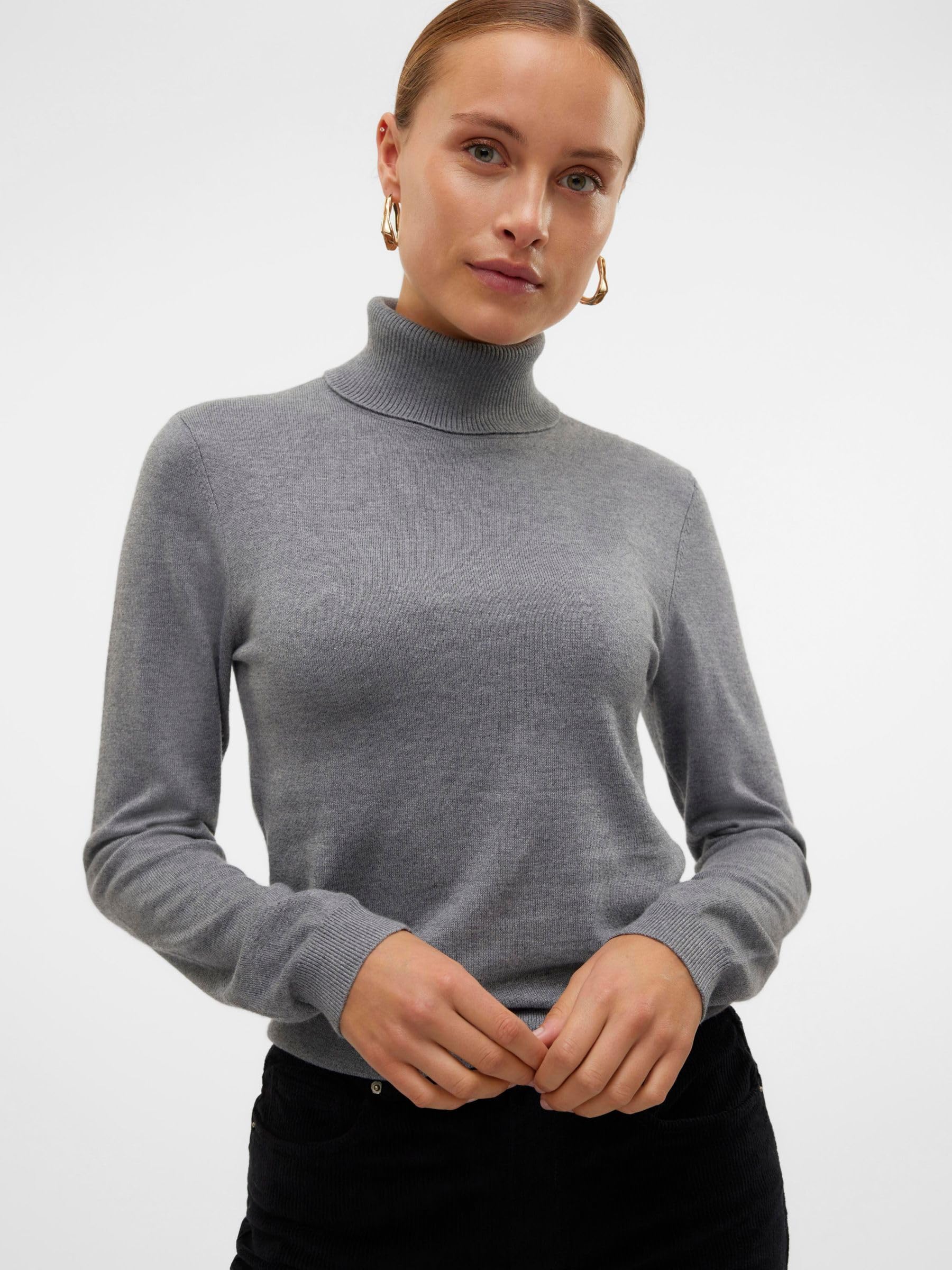 VERO MODA VMIRIS LS sweter z okrągłym dekoltem GA NOOS, Medium Grey Melange, M