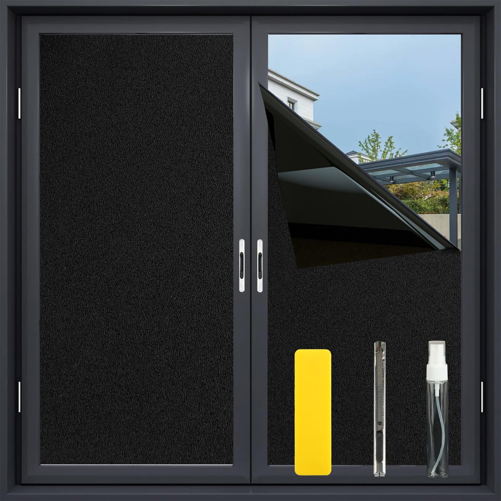 wordmouk Window Film Black Privacy Blackout Frosted Window Films Self Adhesive No Glue Static Cling Glass Film Block UV Rays And Anti Glare Window Stickers Skylights Bathrooms Doors 40 * 200cm