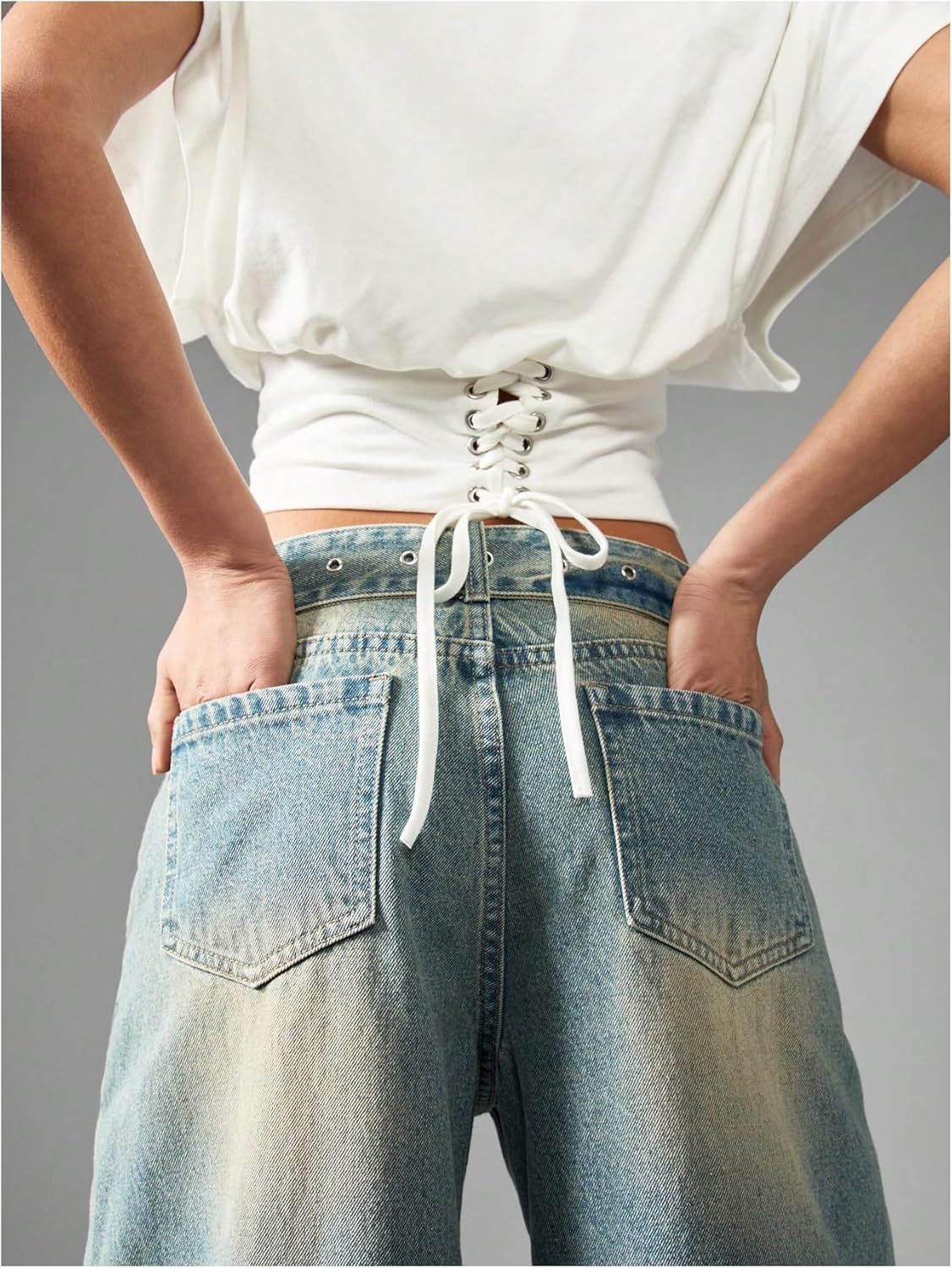 SOLY HUX Women's T Shirt Mock Neck Short Sleeve Crop Tops Lace Up Back Casual Tee - Image 3