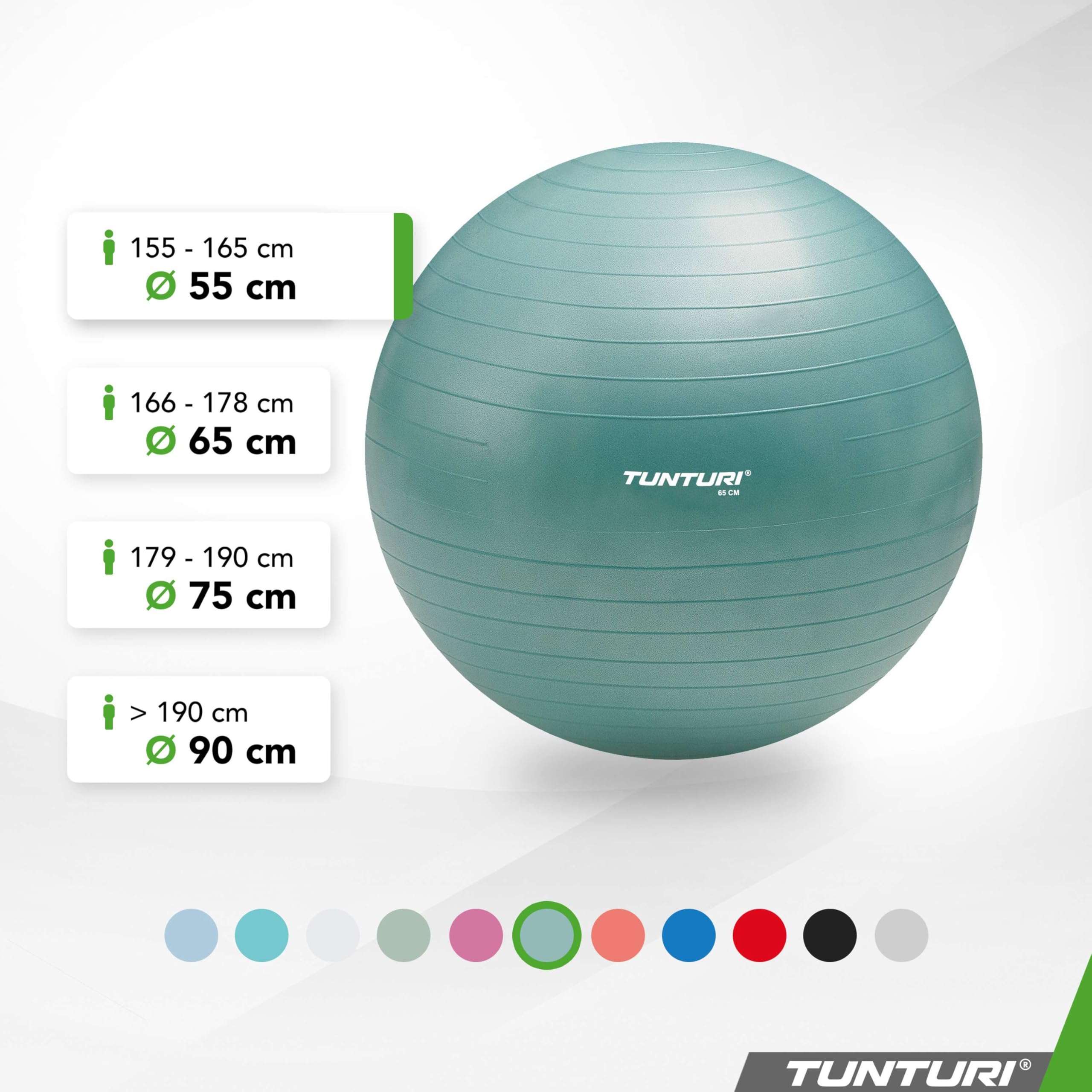 Tunturi Anti Burst Fitness Ball avec Pompe - Ballon de Yoga de 90 cm - Ballon de Pilates - Ballon de Grossesse – Poids utilisateur de 220 kg - INCL Application d'entraînement – Pétrole