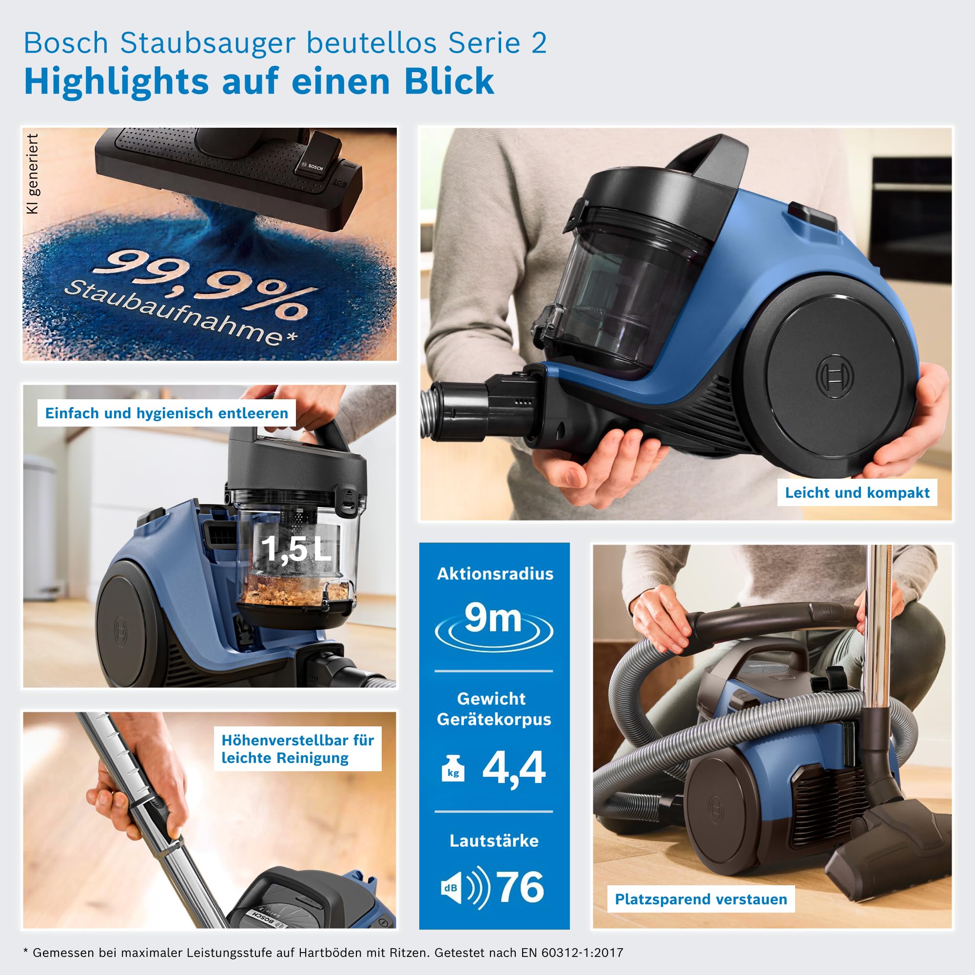 Bosch Staubsauger beutellos Serie 2 inkl. Polsterdüse, BGS05AM, Blau