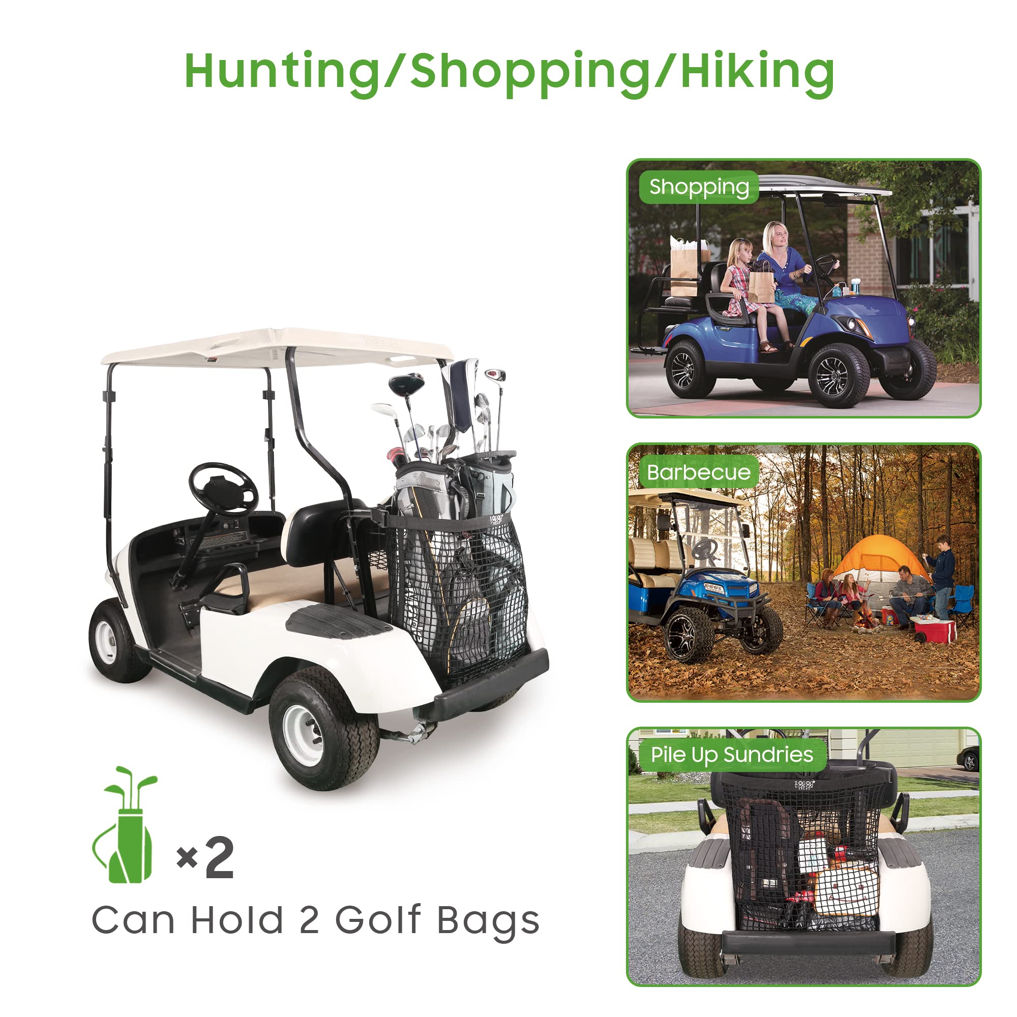 10L0L 2 Passagier-Golfwagen-Gepäcknetz für Yamaha, Club-Auto, EZGO, große Aufbewahrungstasche, einfache Golfwagen-Einkaufstasche