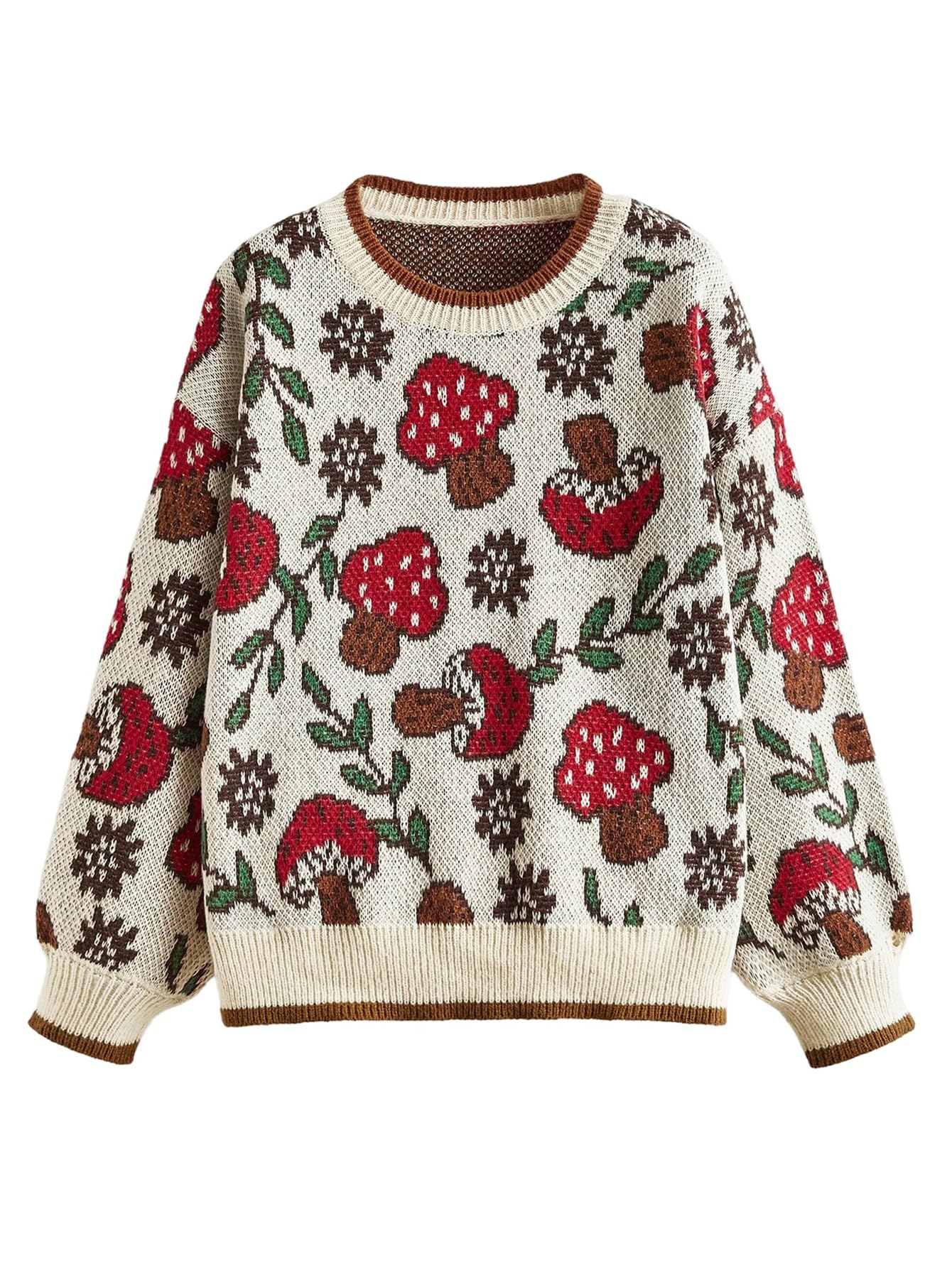 Womens Plus Size Cartoon Print Knitwear Tops Long Sleeve Crew Neck Baggy Sweater