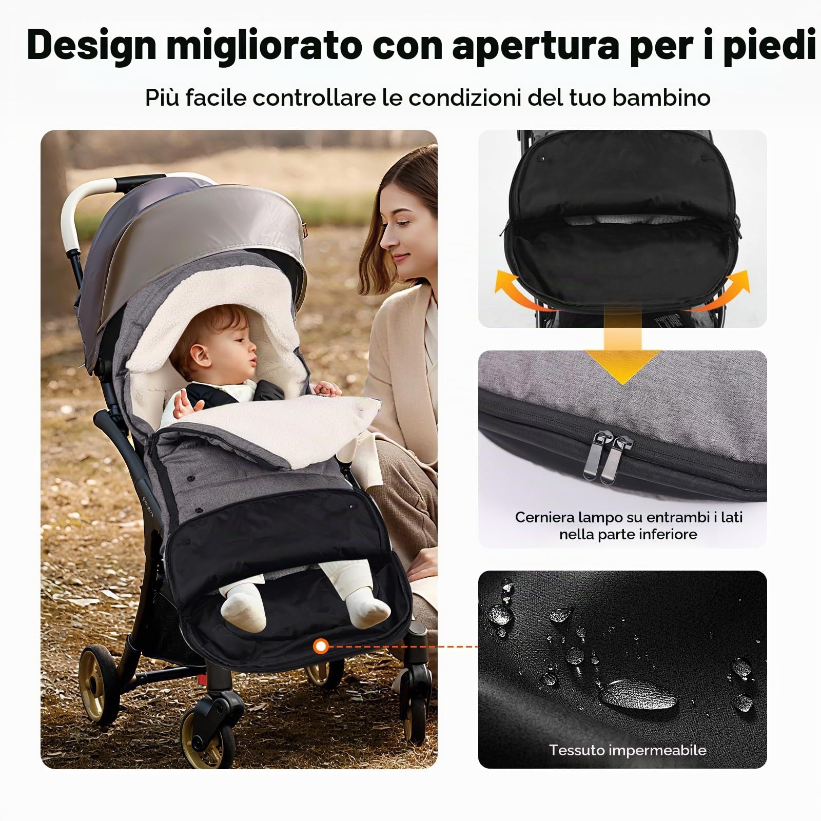 auvstar Coprigambe Passeggino Universale,Sacco Termico Per Bebè con Allungato,Sacco a pelo Passeggino Grande Invernale,Antiscivolo,Antivento,Termico (Grigio)