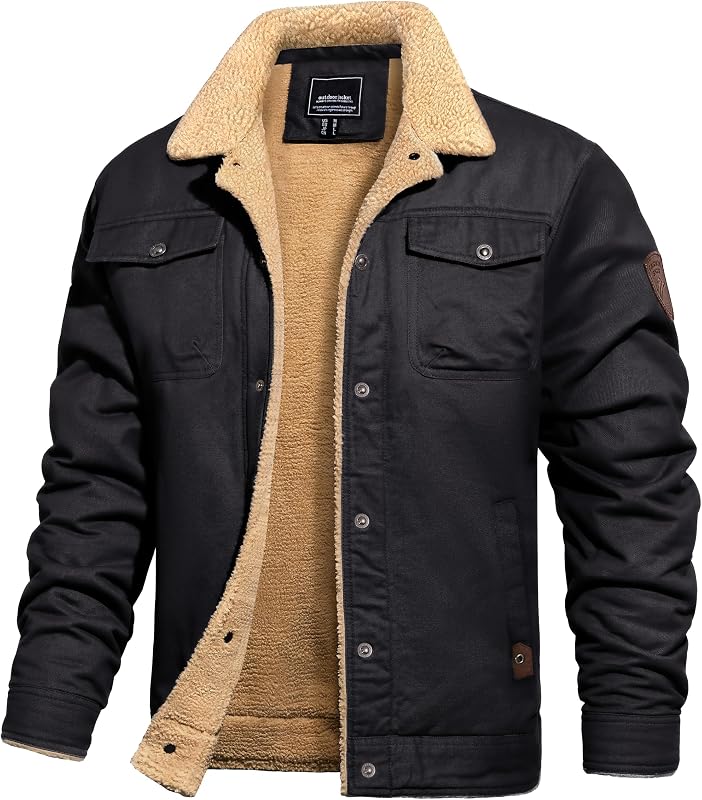 campera de camionero de forro polar Sherpa cálida de invierno para hombre Casual elegante