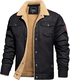 TACVASEN Men's Winter Jacket Sherpa Fleece Lined Cargo Coat Warm Thick Trucker Jacket with Multi Pockets