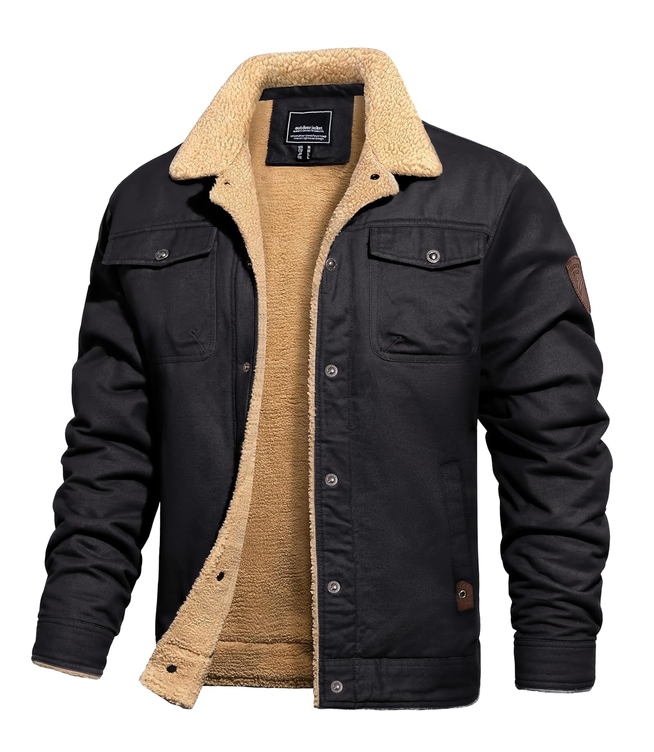 TACVASEN Mens Winter Jacket Sherpa Fleece Lined Cargo Coat Warm Thick Trucker Jacket with Multi Pockets