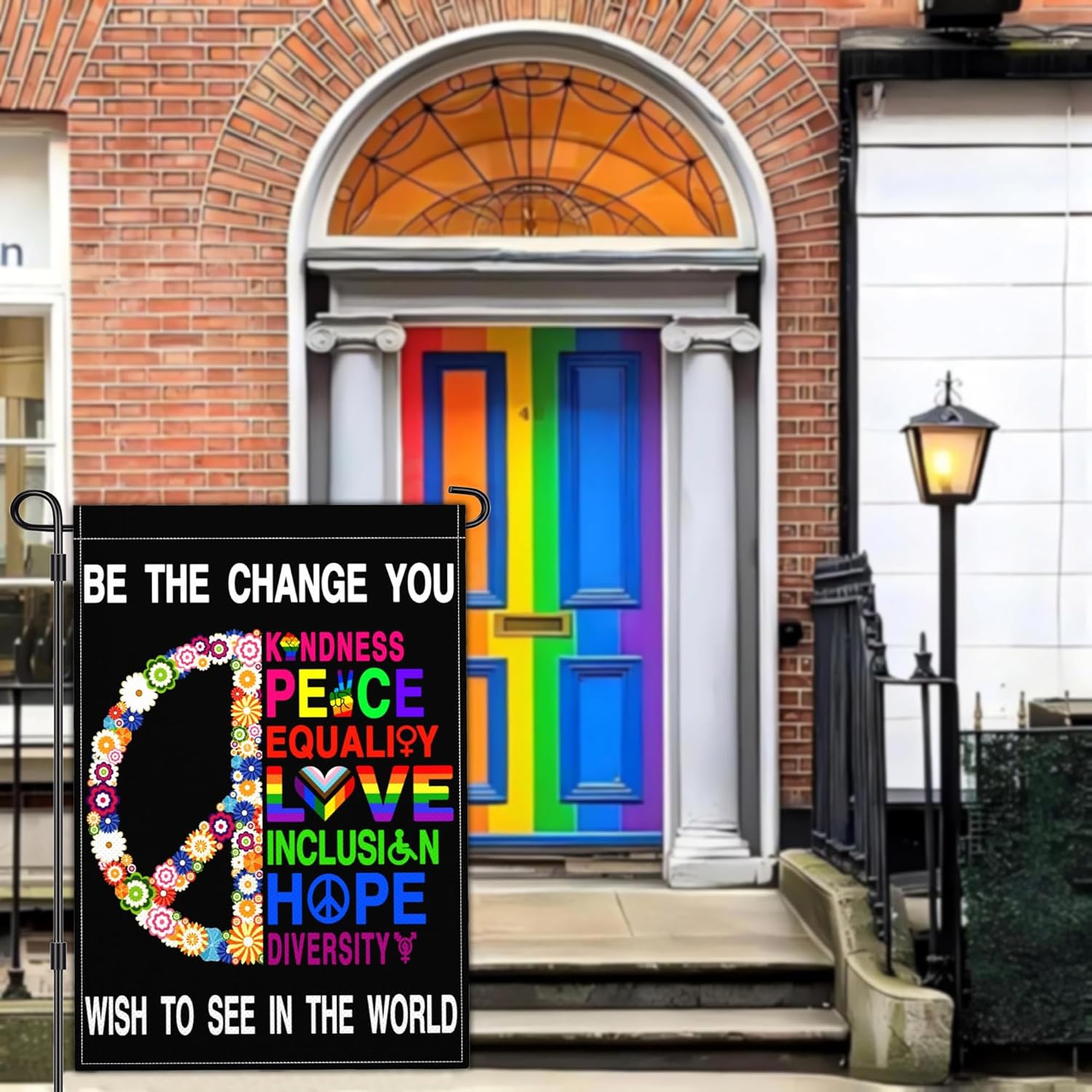 Kindness Peace Equality Love Inclusion Hope Diversity Garden Flag Pride Garden Flags for Outside 12x18 Double Sided LGBTQ Liberal Human Rights Resist Garden Flag Outdoor House Yard Sign Decorations - Image 2