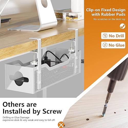 Miniatura 3 de Bandeja de organización de cables para debajo del escritorio de 13.38 pulgadas, organizador de cables Quszmd sin taladros, organizador de cables de