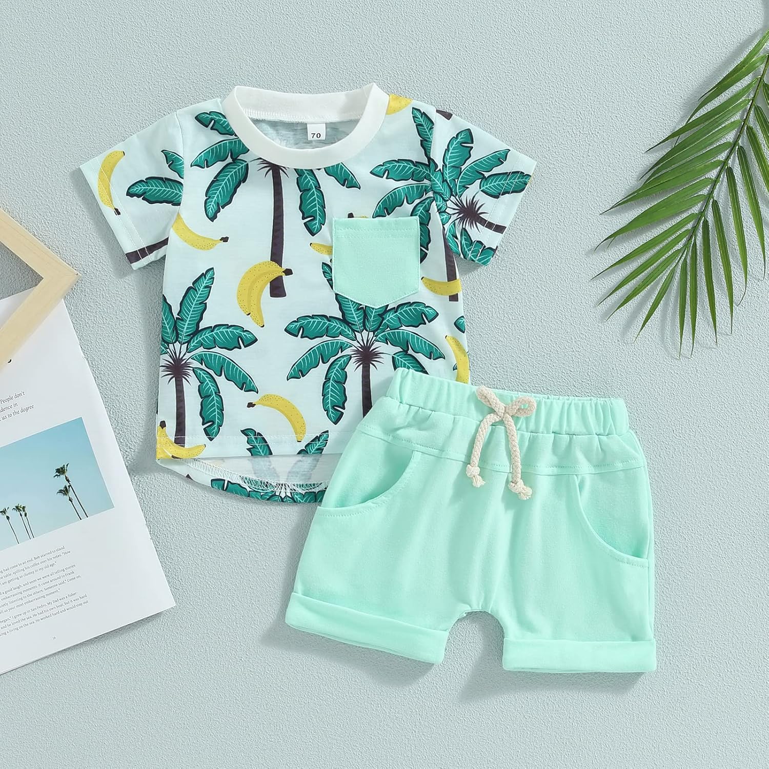 Toddler Baby Boy Clothes Beach Short Sleeve Palm Print Hawaiian T-Shirt and Drawstring Shorts Set Summer Outfit - Image 7