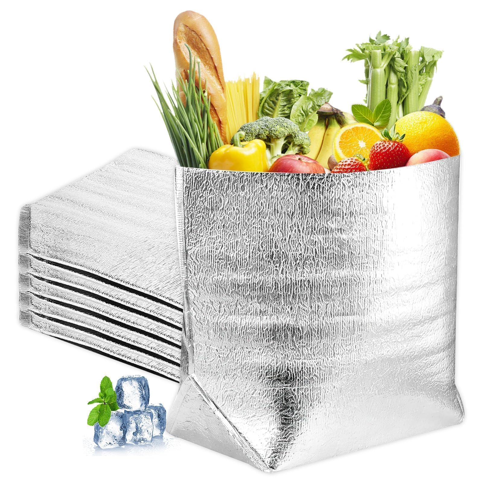 5PCS Aluminum Foil Insulated Bag,Thermal Cooler Bag Food Storage Insulated Sandwich Bags Reusable Sealed Leakproof Freezer Vacuum Pouch with Zipper for Lunch Bento Camping Picnic, 3 Size (25 * 30cm)