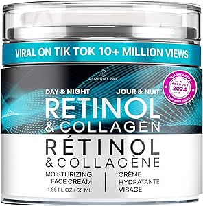 Face Moisturizer Retinol Cream, Anti Aging Neck Firming Cream, Collagen Day &amp; Night Face Cream with Hyaluronic Acid for Women &amp; Men, 1.85 Fl Oz