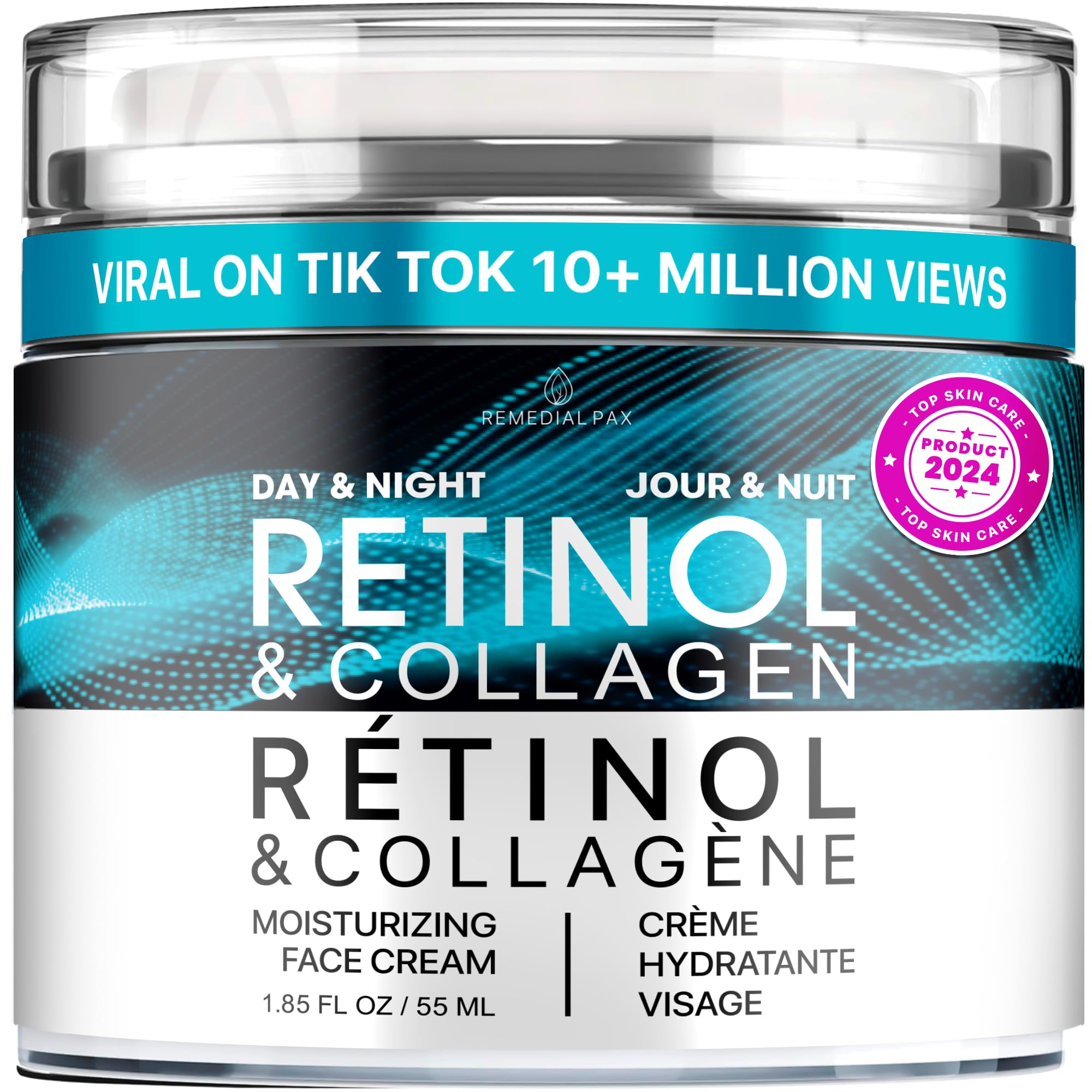 Face Moisturizer Retinol Cream, Anti Aging Neck Firming Cream, Collagen Day & Night Face Cream with Hyaluronic Acid for Women & Men, 1.85 Fl Oz