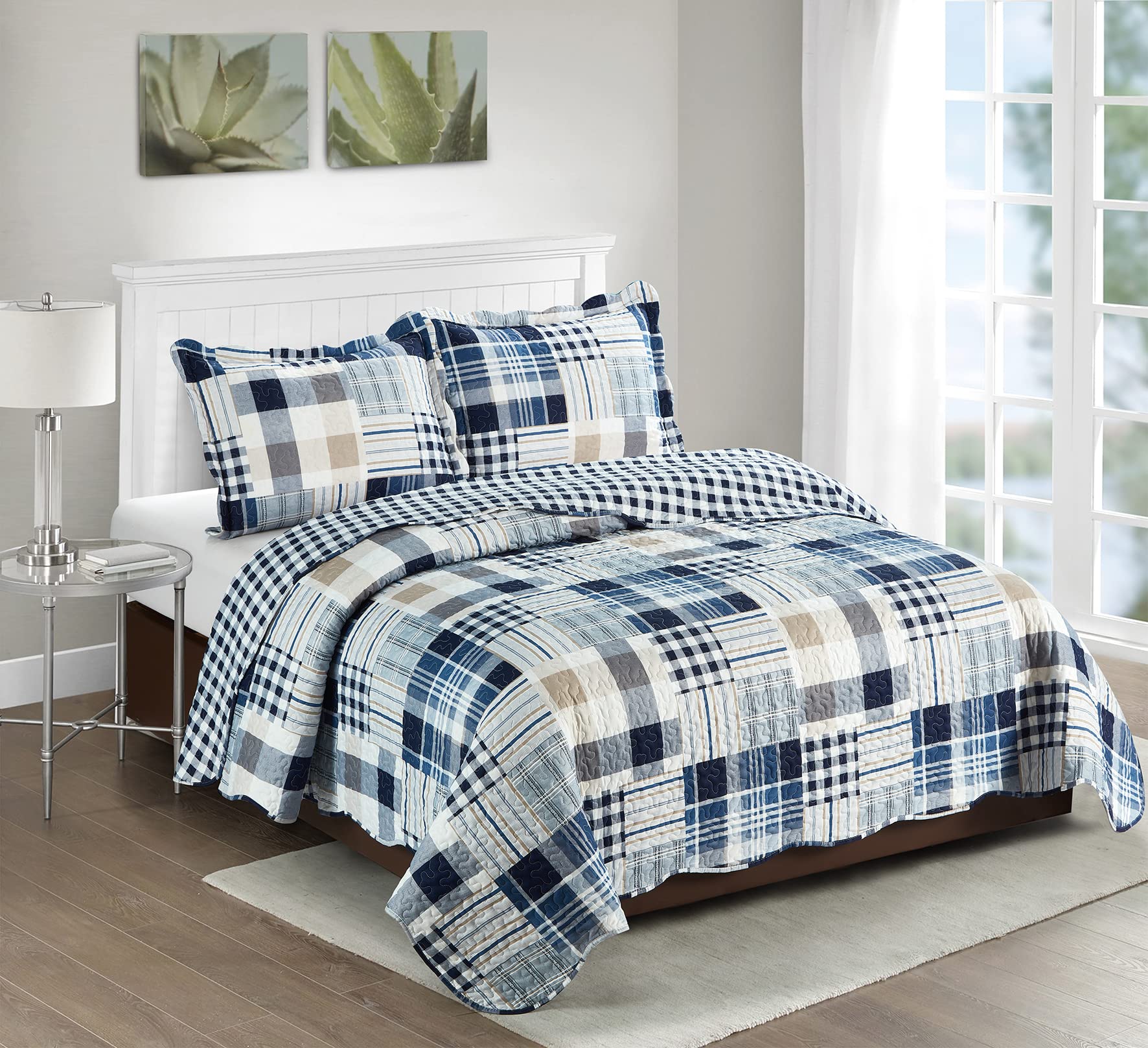 Colcha Queen reversible para camas de matrimonio que transforma su dormitorio en un hotel