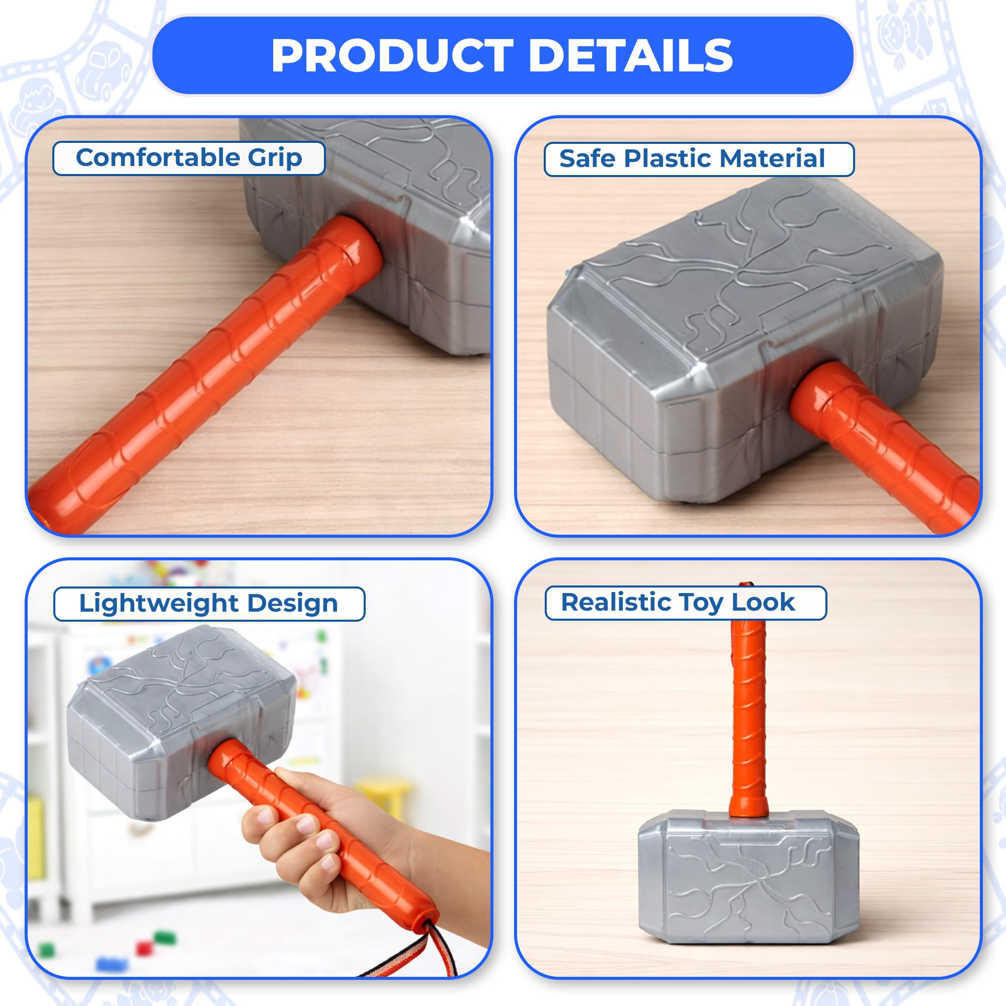 Ratna's Thunder Hammer Toy for Kids, Plastic, Light Weight, a Pretend Play Toy Weapon for Boys, Kids
