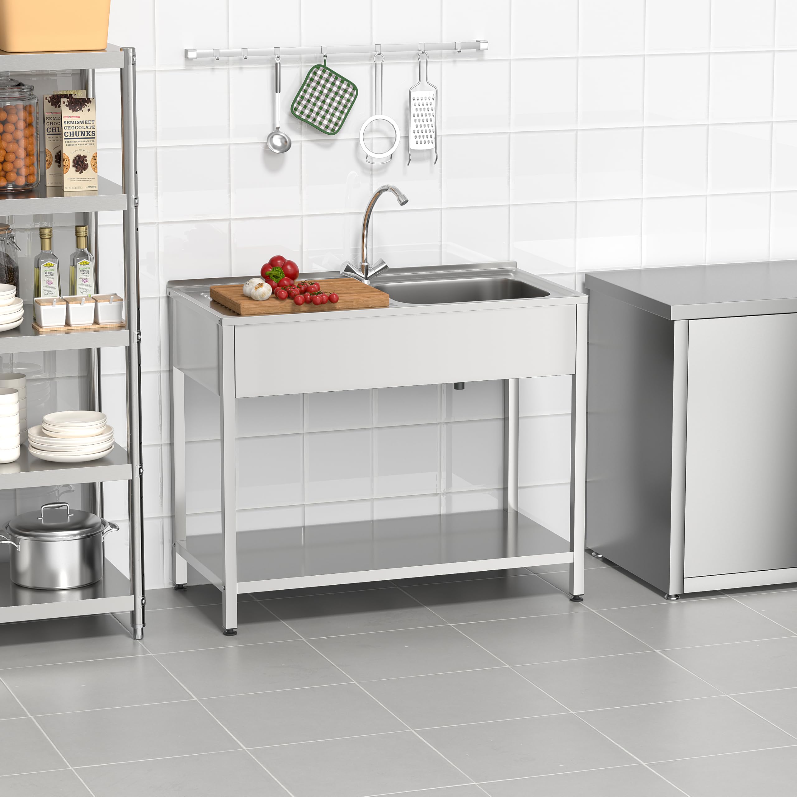Fregadero Industrial Acero Inoxidable | 1 Seno con Escurridor | 1000x500x850 mm | Acabado Pulido Satinado | Ideal Hostelería, Barra y Cocina Profesional