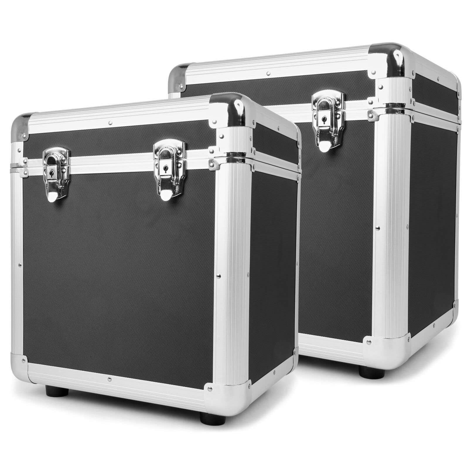 Power Dynamics RC100 Juego 2 Estuches Discos Vinilo 12" Negro, Capacidad 150 vinilos, Tapas extraíbles, Interior Acolchado, Transporte y protección para DJs y coleccionistas