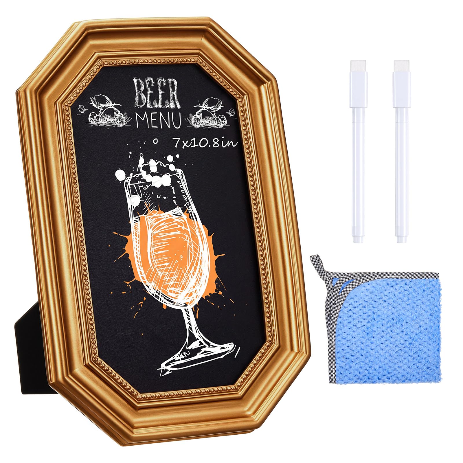 1 Pack Framed Tabletop Chalkboard Sign 7 x 11 in Rustic Frame, Octagon