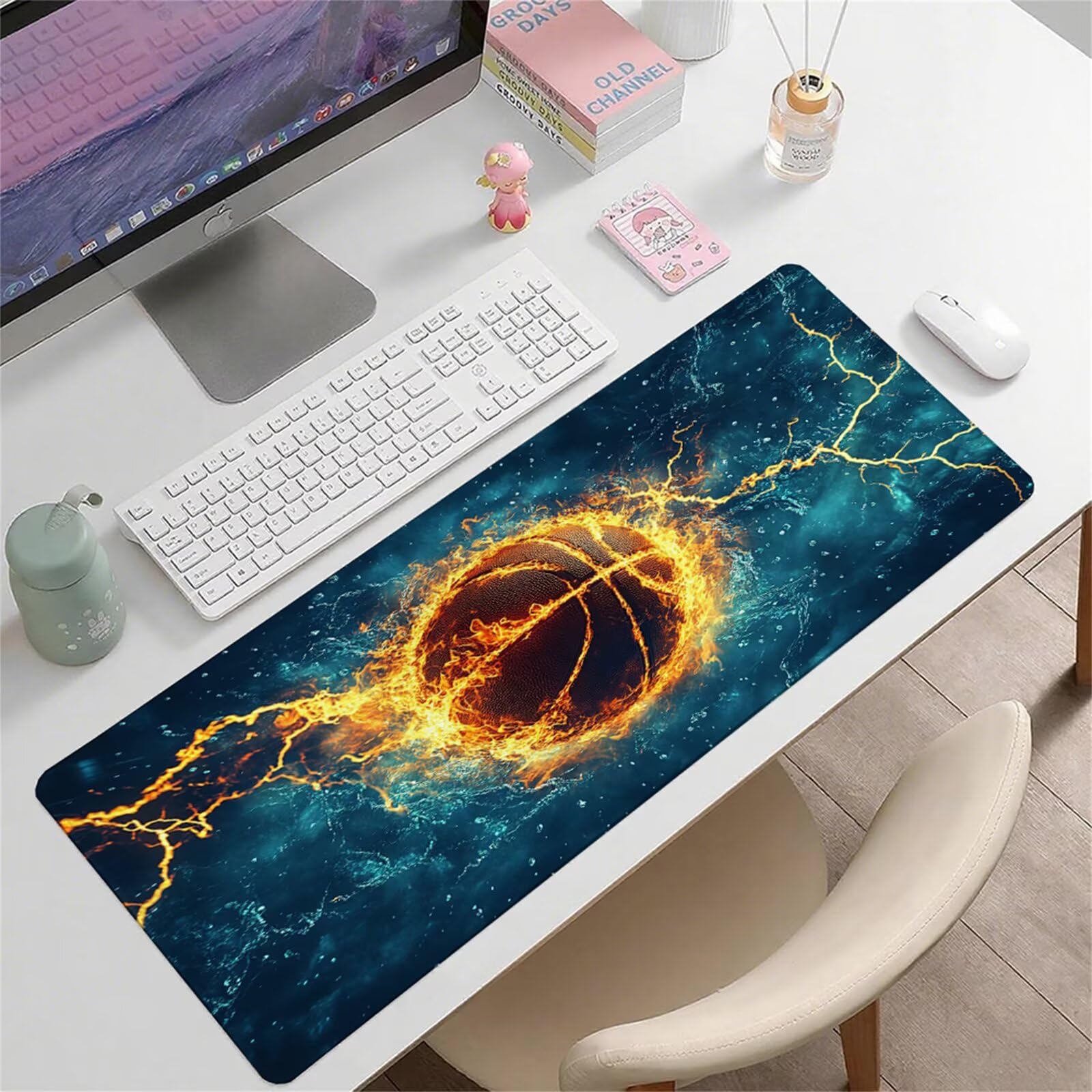 Niebieska podkładka pod mysz XXL 1200 x 600 x 3 mm do koszykówki pod biurko akcesoria antypoślizgowa gumowa podstawa i szyte krawędzie podkładka pod mysz dla graczy do dekoracji biura dekoracyjnego