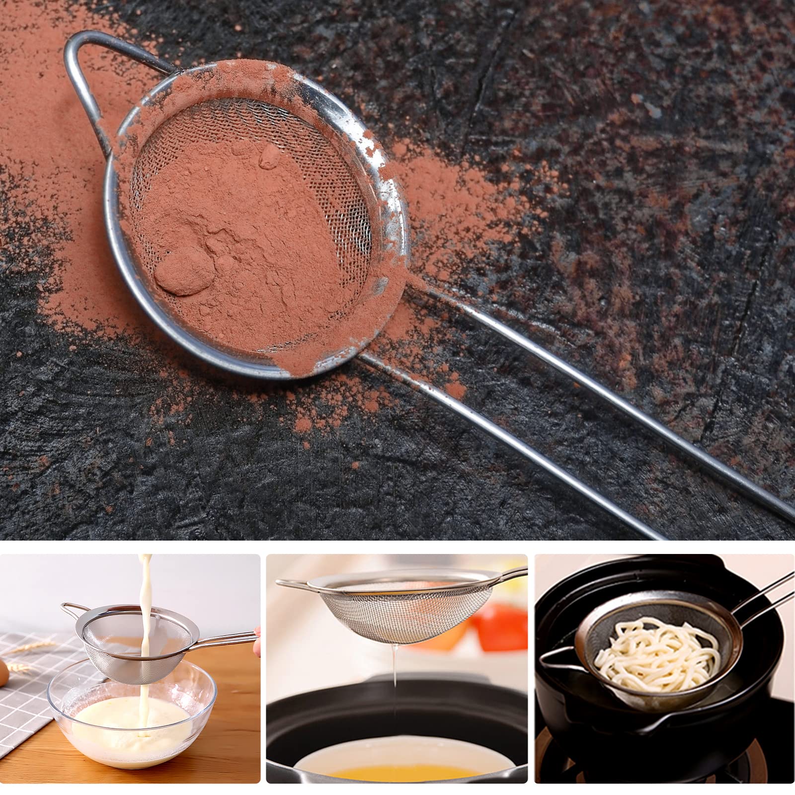 Colino a maglie fini in acciaio inossidabile, colino a maglie fini in acciaio inossidabile, cucchiaio, colino a maglie extra fini con manico per filtro dell'olio, schiuma di grasso e schiuma (Media