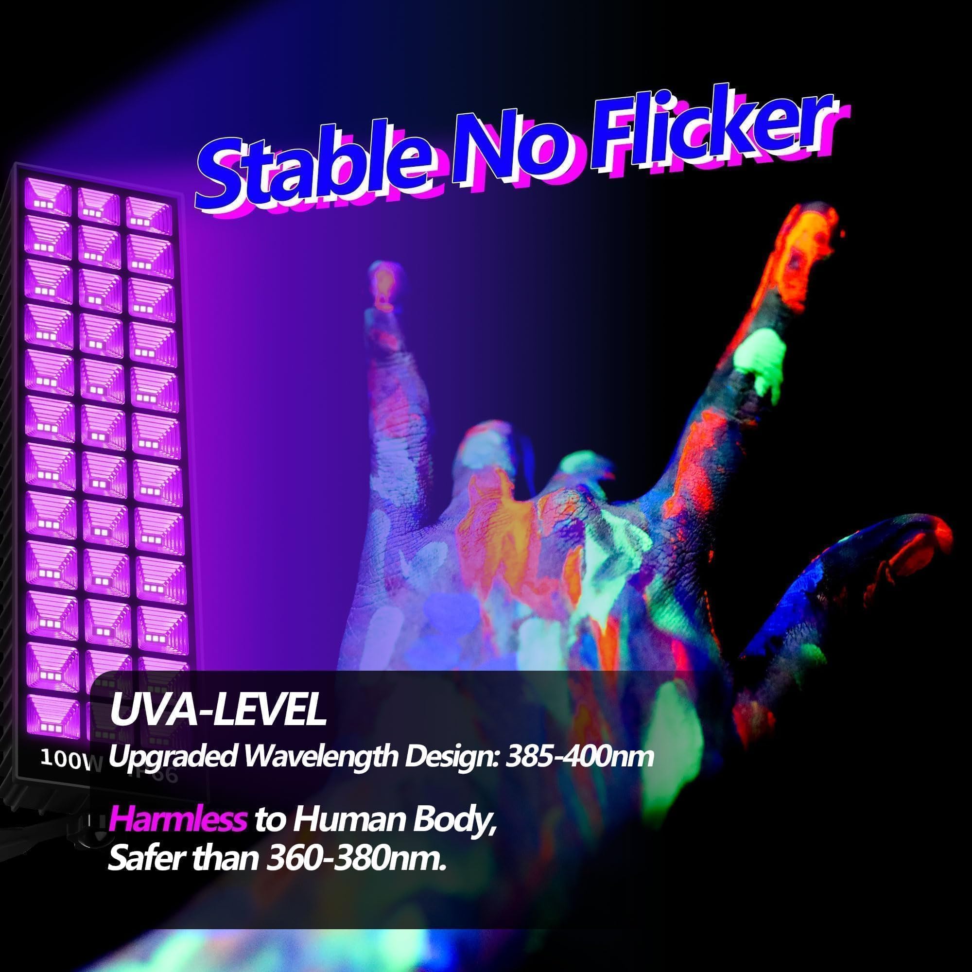 THECHAM 100 W LED-Schwarzlichtleiste, 104 LEDs, Schwarzlicht-Flutlichtleiste, 385–400 nm, leuchtet im Dunkeln, Partyzubehör für Hochzeit, Geburtstag, Schlafzimmer, Bühnenbeleuchtung, fluoreszierende