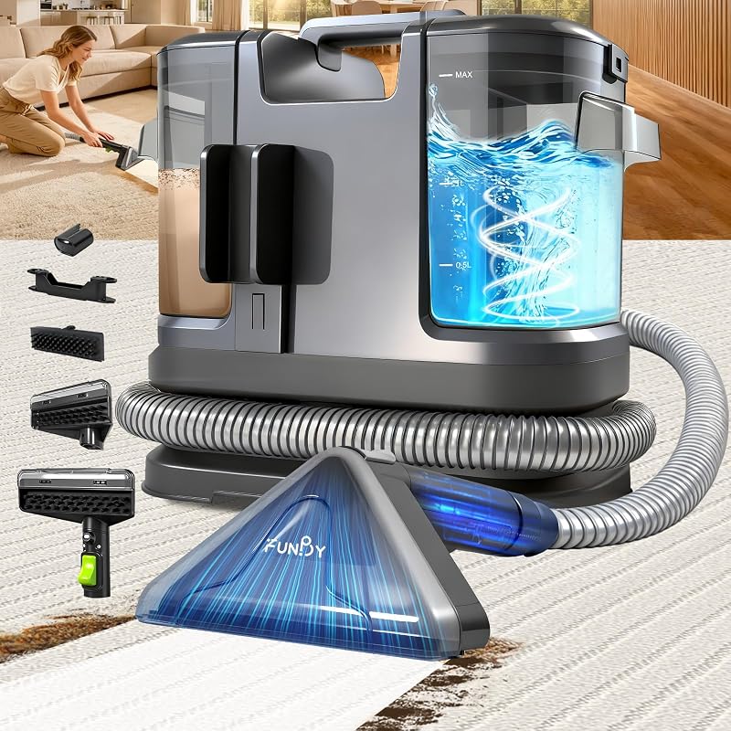 Portable Carpet Cleaner Machine, Carpet & Upholstery Cleaner Machine 15KPA | Portable Small carpet Cleaner with Powerful Suction,Handheld Carpet Cleaner with 3 Brushead,portable Carpet cleaner for Pets