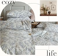 Vista 237 de 3 piezas de juego de funda de edredón tamaño individual XL, funda de edredón blanca con estampado floral azul, ropa de cama coquette de algodón