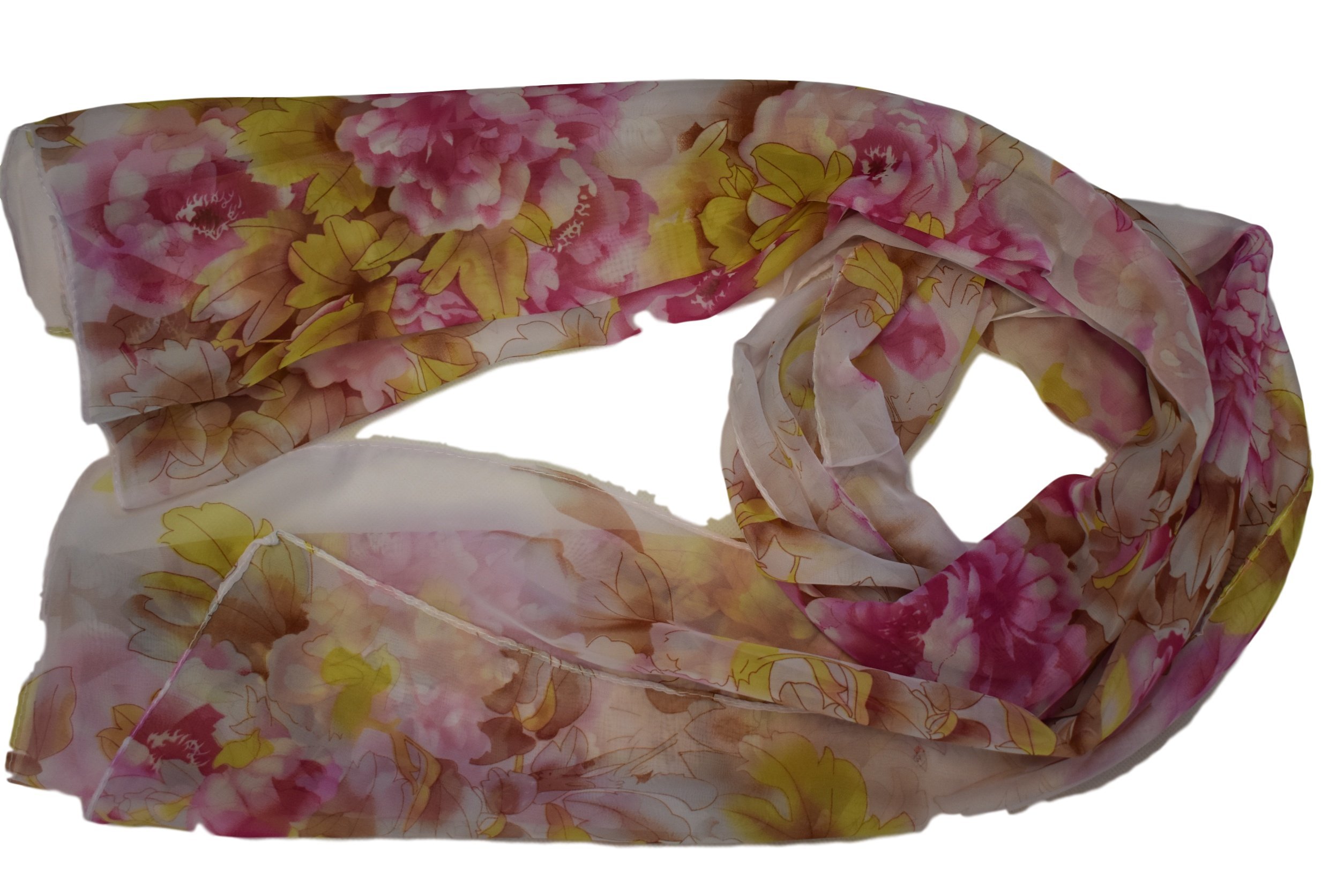 Fat-catz-copy-catz Soft Chiffon feel lightweight summer Black or pink flower roses print ladies fashion shawl scarf sarong (chiffon pink flower print scarf)