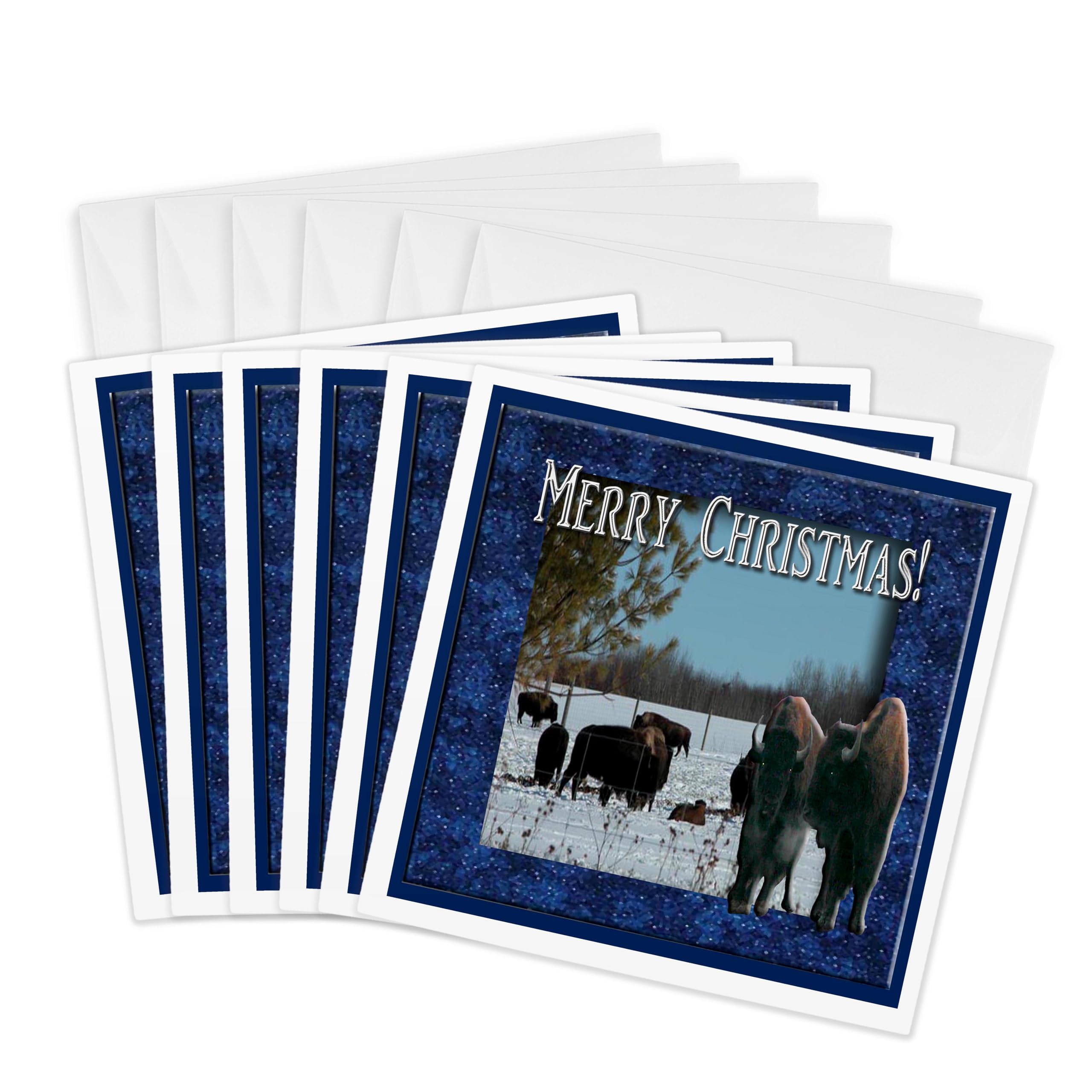3dRose gc_26975_1 6 x 6-Inch "Buffalos Merry Christmas Huffing and Puffing" Greeting Card (Pack of 6)