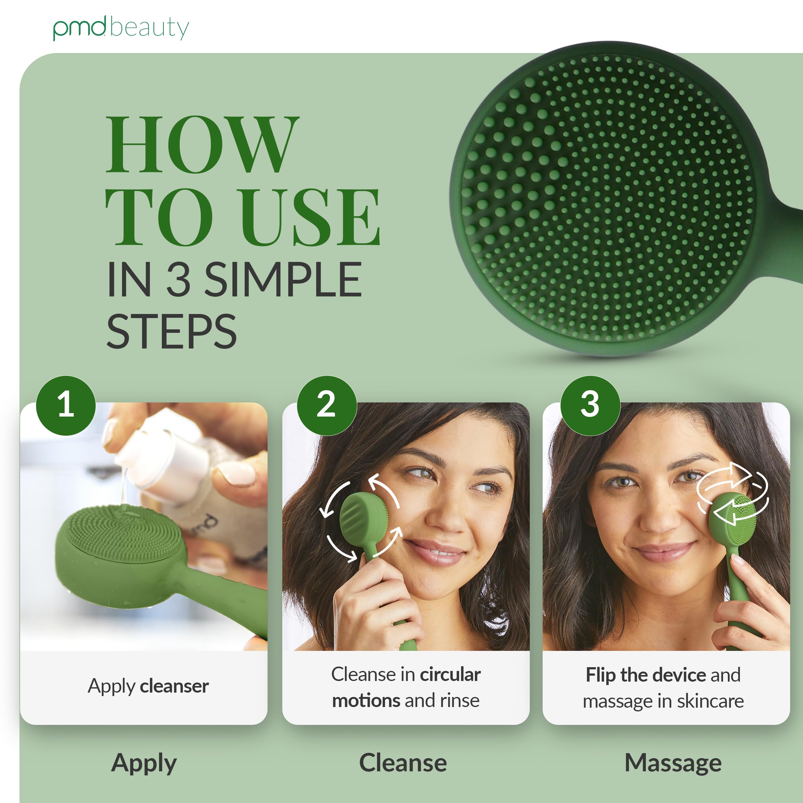 PMD Clean Facial Cleansing Brush – Waterproof Silicone Face Cleanser with Sonic Technology, Olive view 6