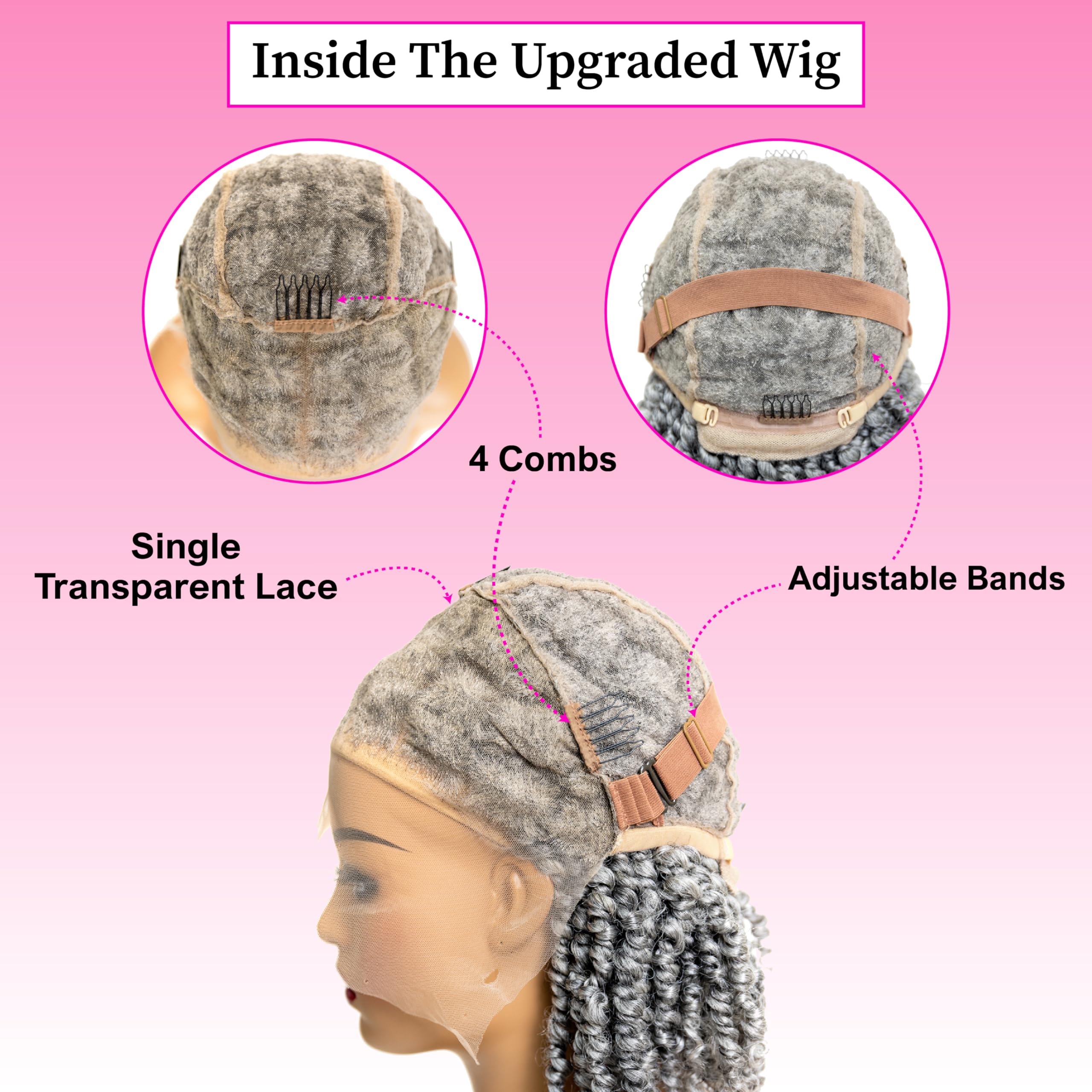 PIB 12'' Single Full Lace Wig Spring Twist Square Parted Knotless Braided Wigs for Black Women Synthetic Lace with Natural Baby Hair (#44 Charcoal Gray, 12