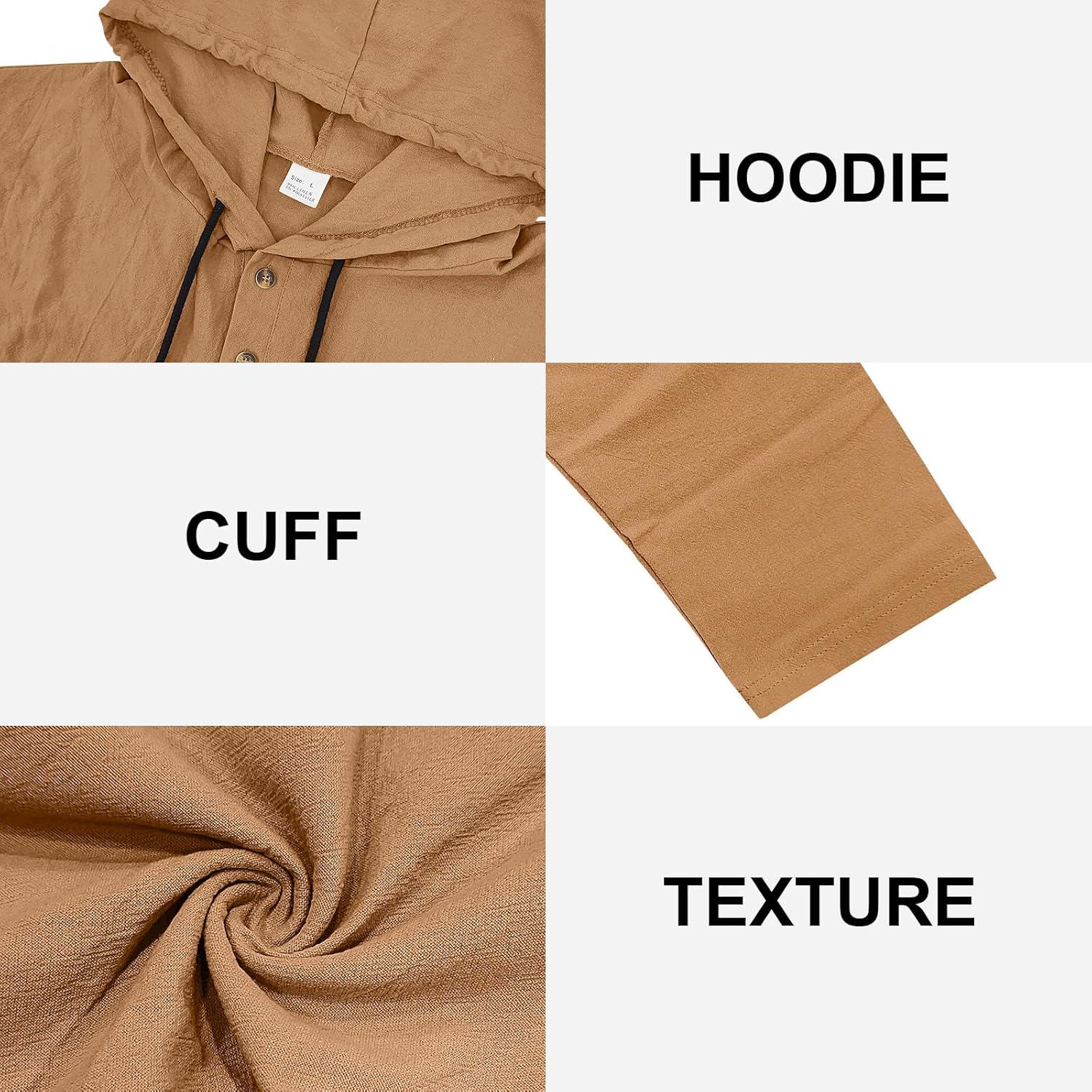 LIZALIG Men's Cotton-Linen Sweatshirt 1/2 Button Hooded Solid Color Casual Sweatshirts for Vacation and Daily Wear - Image 4