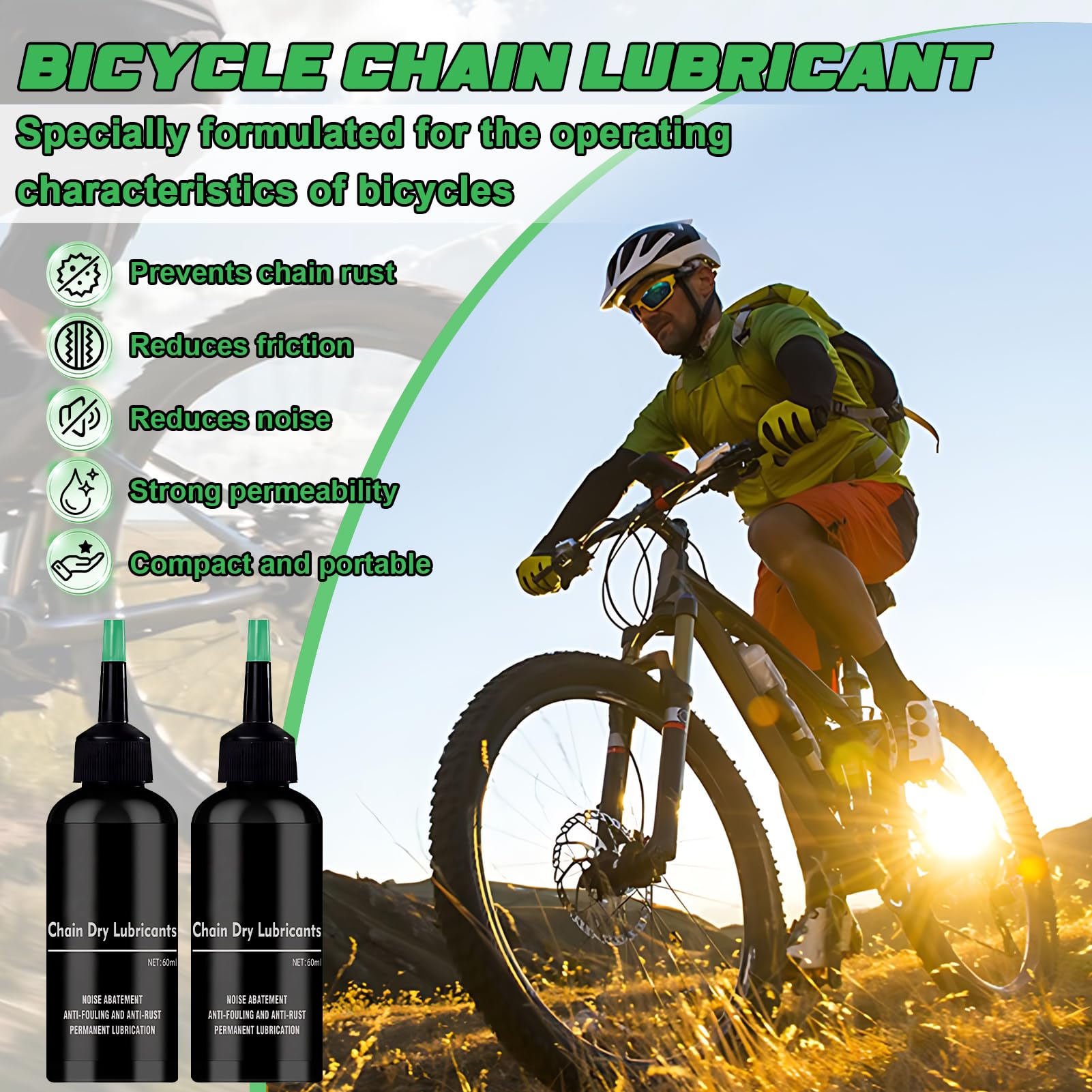 Miioto Smar do łańcucha rowerowego, olej do łańcucha rowerowego, smar do łańcucha motocyklowego, smar, zapobiega rdzewieniu, zmniejsza tarcie i zużycie łańcucha, do wszystkich rodzajów rowerów, 2 x 60