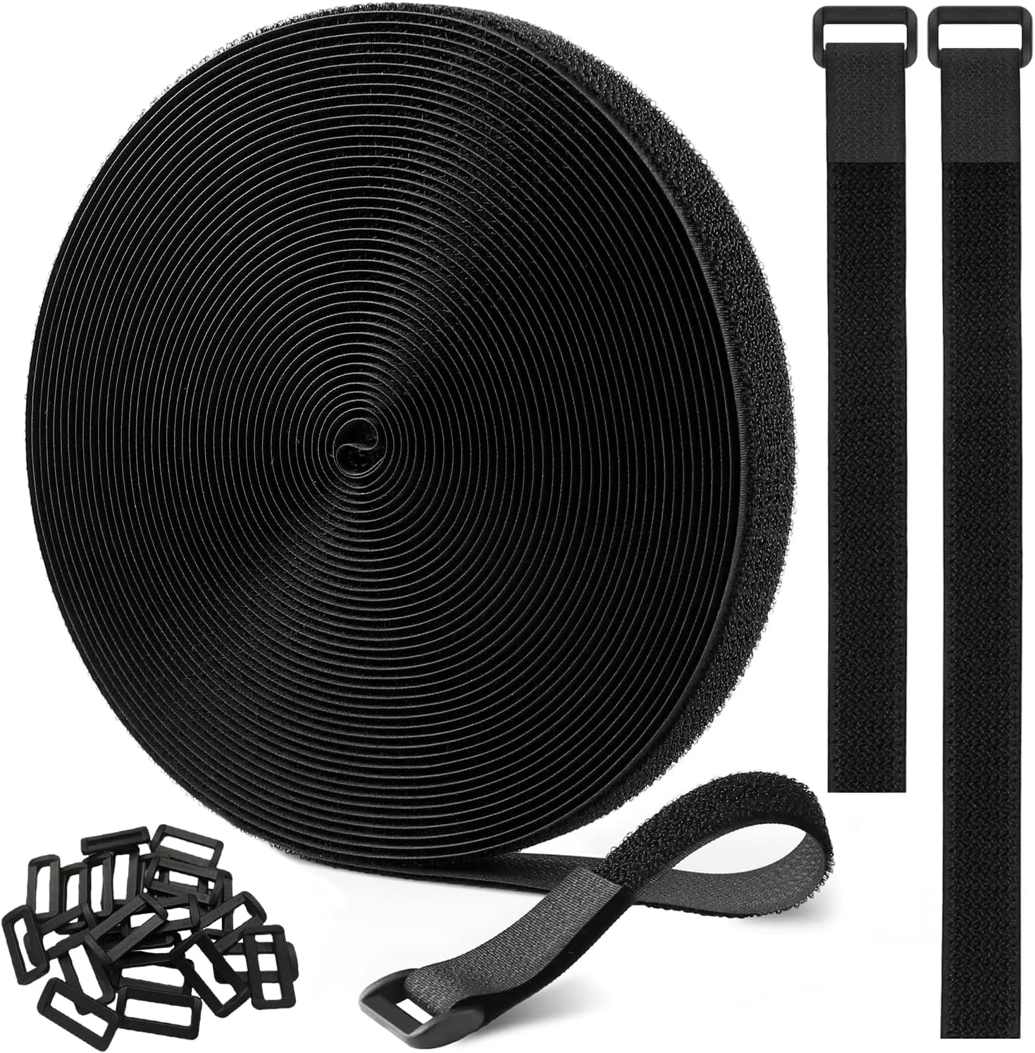 FOURGUN Adjustable Cable Straps with 24 Buckles 1" x 16Ft - Reusable Hook & Loop Nylon Ties, Free Cut to Length, Perfect for Home/Office/Workshop Wire Management, Cord Organization & Secure Storage.
