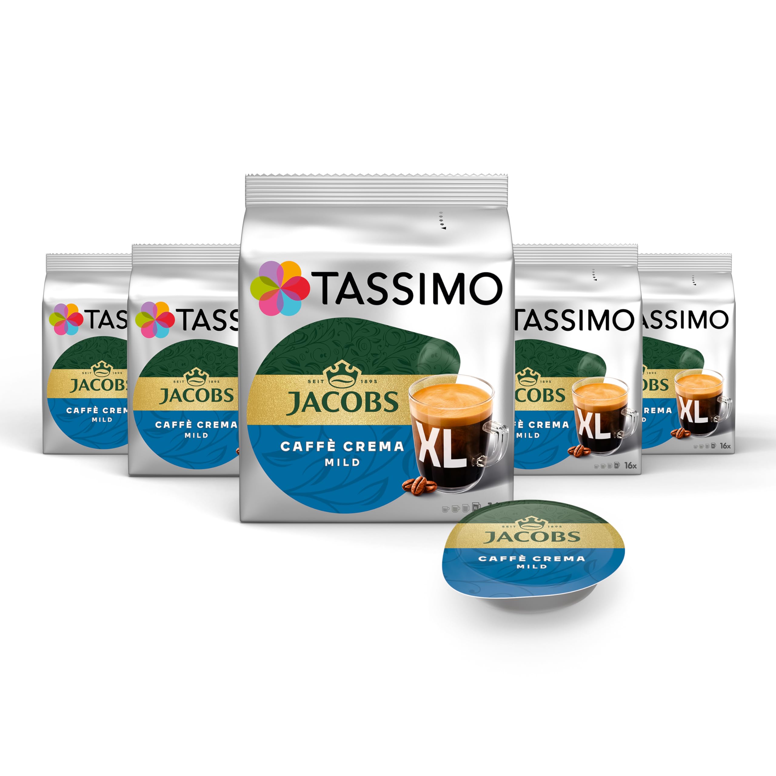 Tassimo Kapseln Jacobs Caffè Crema Mild XL, 5 x 16 Pads, 80 Kaffeekapseln