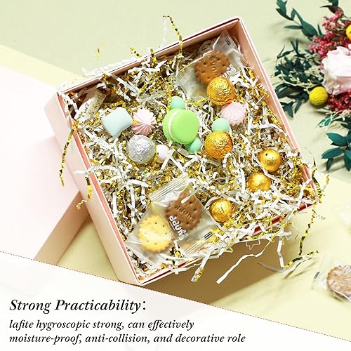 Miniatura 4 de Outus lb Papel de corte arrugado triturado para caja de regalo, papel de pasto de Pascua para bodas, cumpleaños, cajas de envoltura, bolsas (oro