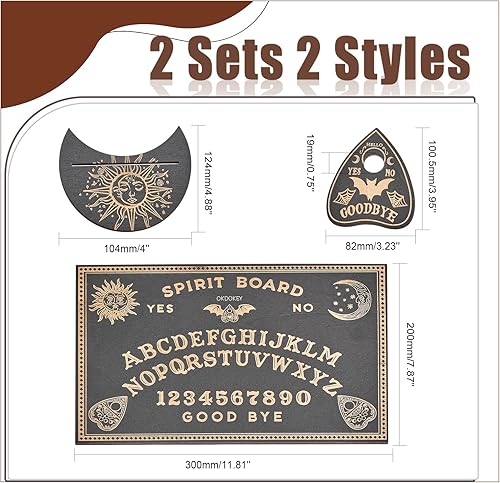 Miniatura 2 de CHGCRAFT 6 piezas de 2 estilos de madera grabada con láser, tablero espiritual de madera tallada, kit de tablero de péndulo, tablero de espíritu,