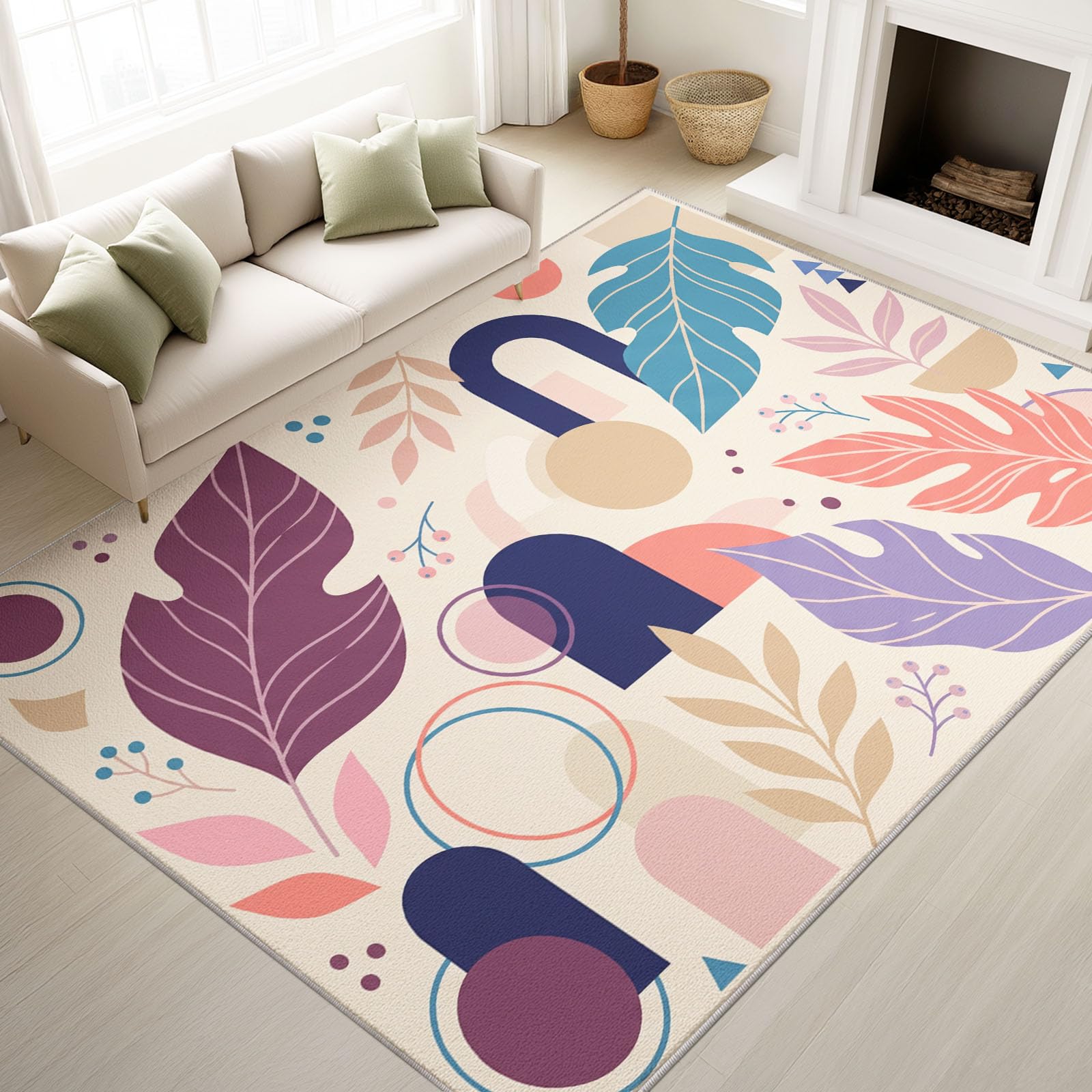 Générique Moderne Naturel Surface Lavable Tapis de Plante Feuille, Doux à Poil Bas Grands, Tapis Sol de l’entrée des Moquette pour Salon Chambre Salle à Manger 60 x 120 cm