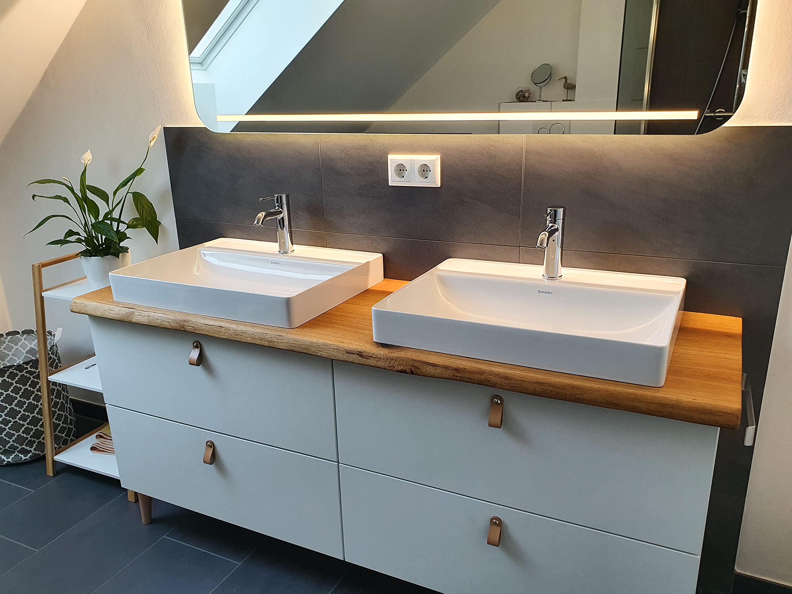 Top per lavabo in legno massello di rovere oliato (140 x 55 cm)