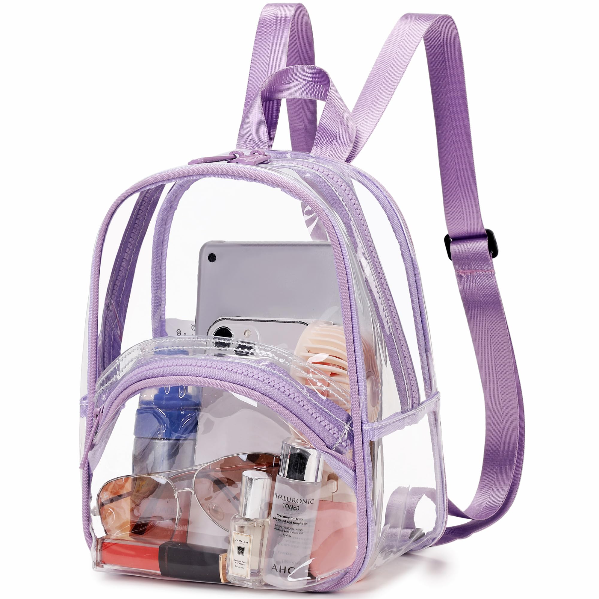 abshoo Clear Mini Backpack for Stadium Events Approved See Through Bag Transparent Backpacks for Girls Women (Purple)